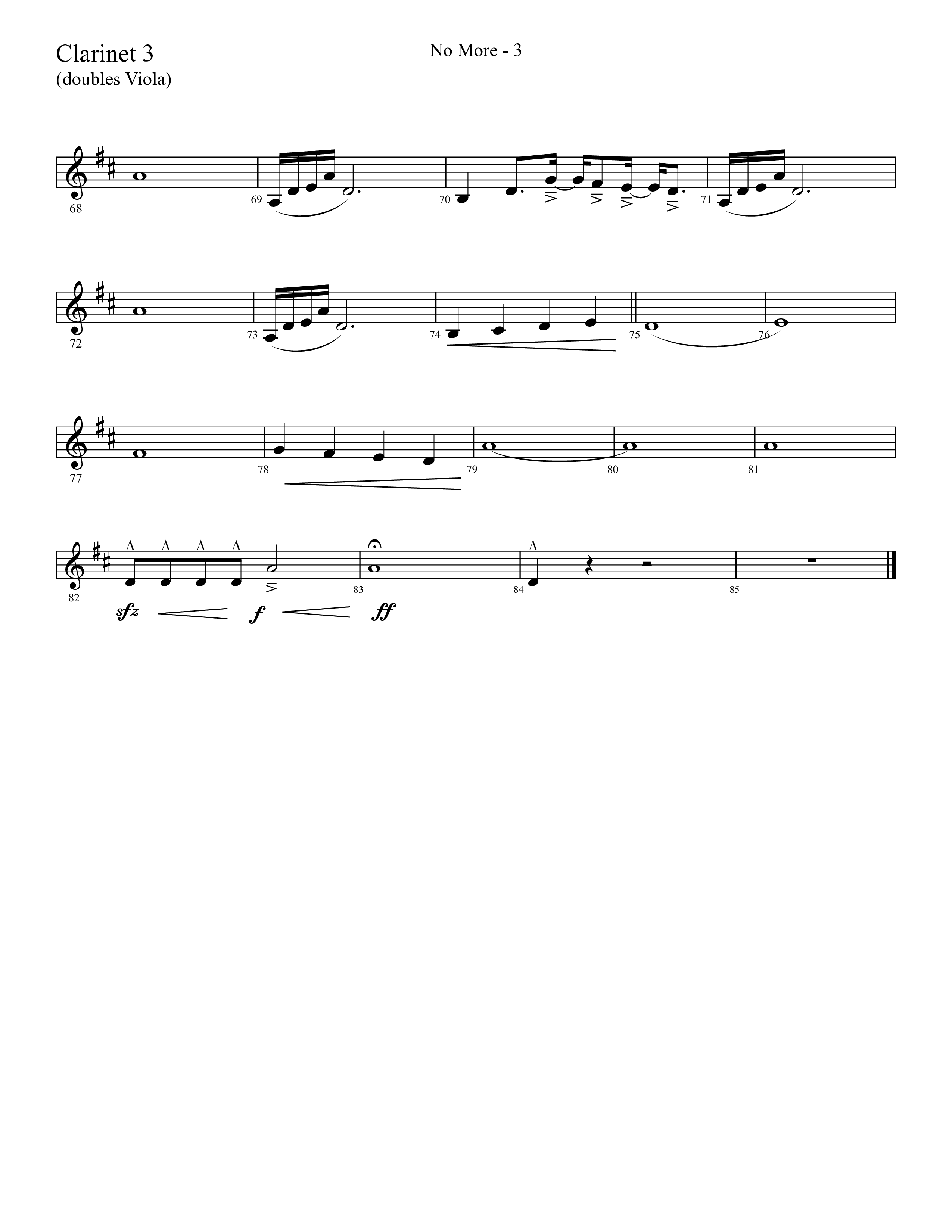 No More (Choral Anthem SATB) Clarinet 3 (Lifeway Choral / Arr. Cliff Duren)