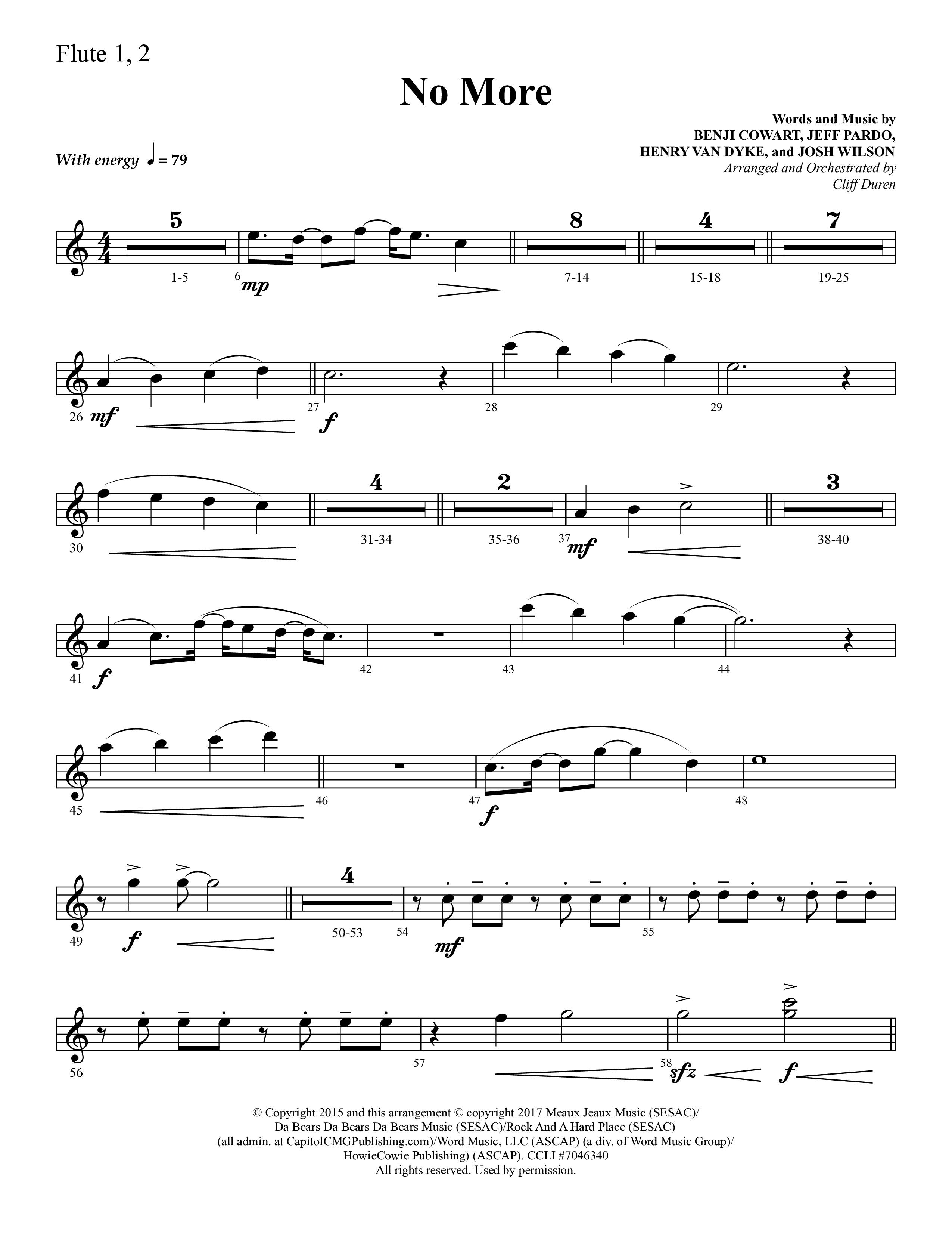 No More (Choral Anthem SATB) Flute 1/2 (Lifeway Choral / Arr. Cliff Duren)