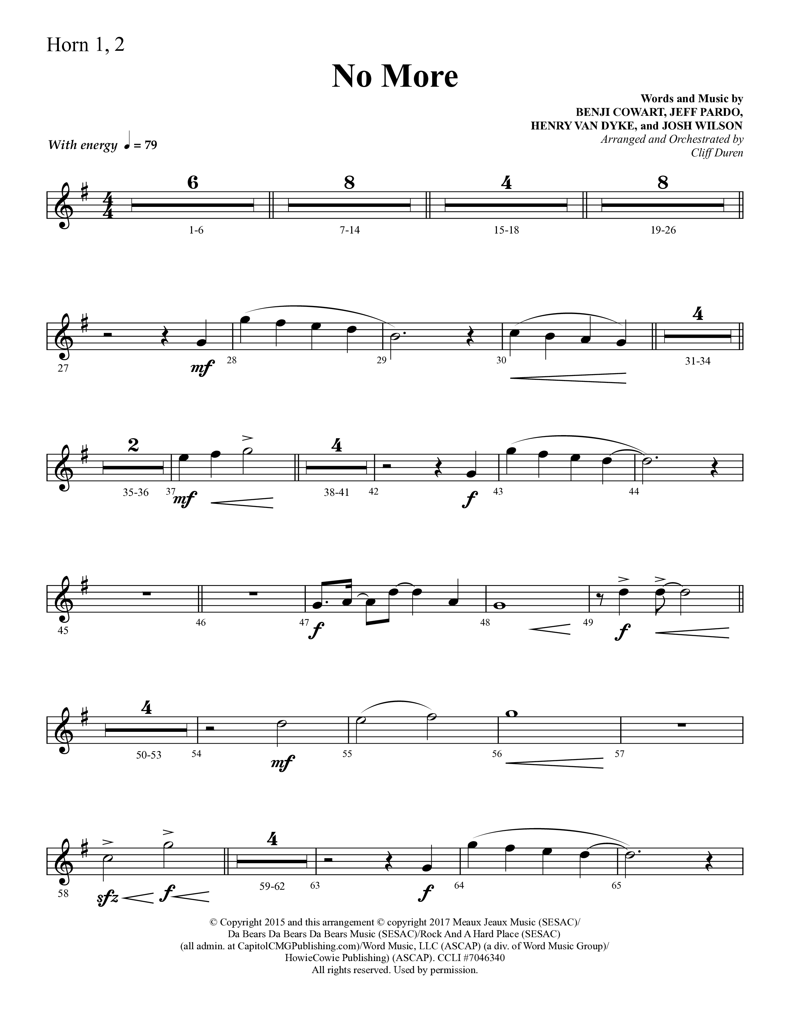 No More (Choral Anthem SATB) French Horn 1/2 (Lifeway Choral / Arr. Cliff Duren)