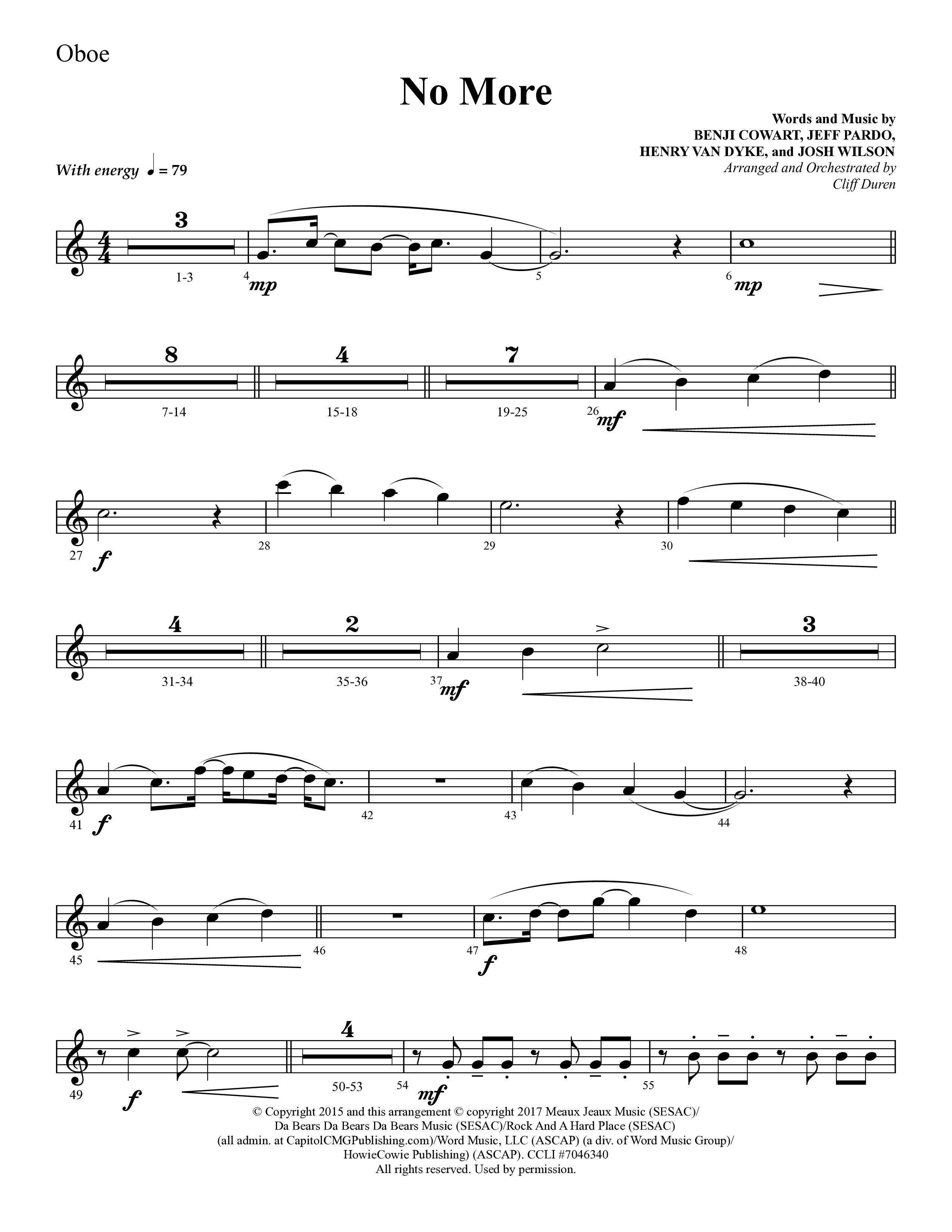 No More (Choral Anthem SATB) Oboe (Lifeway Choral / Arr. Cliff Duren)