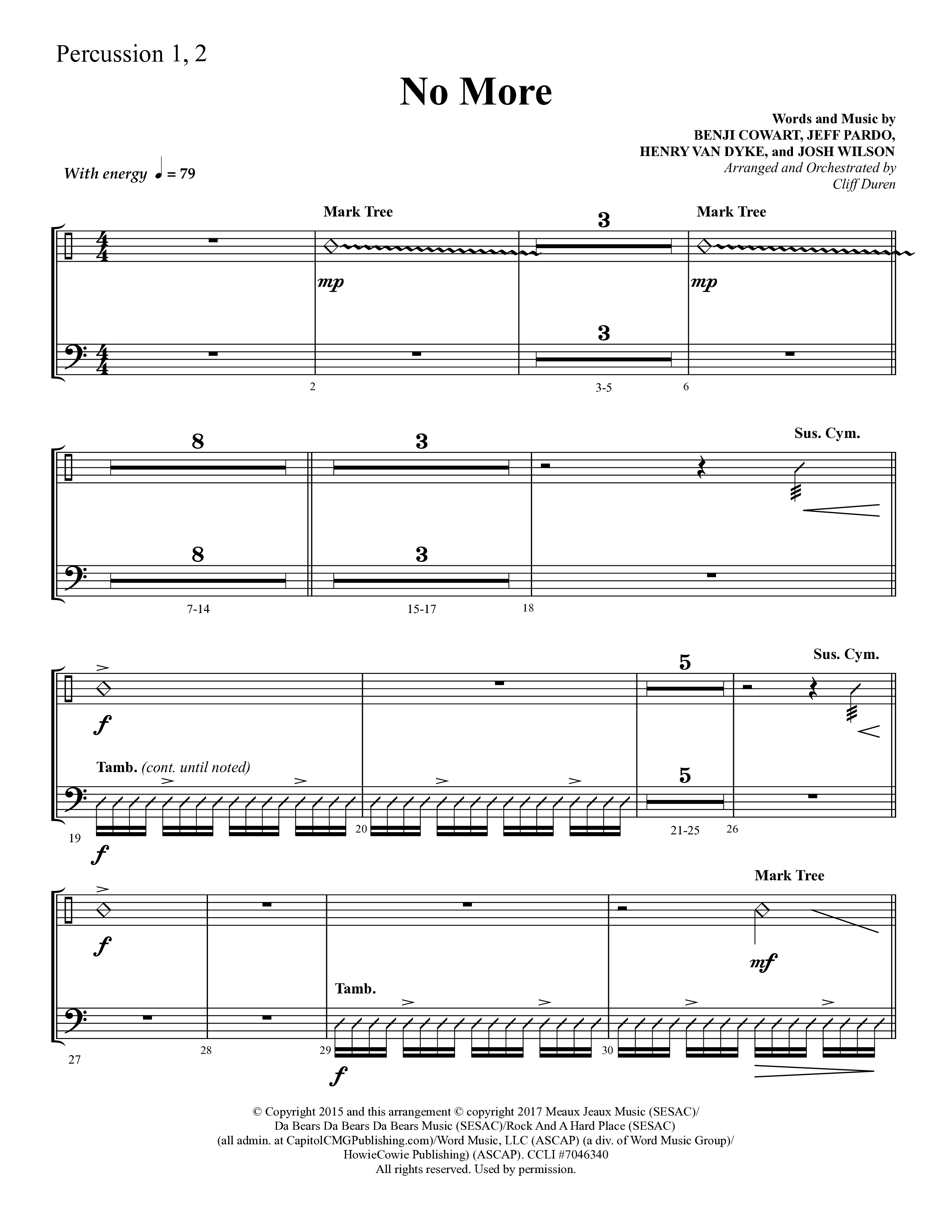 No More (Choral Anthem SATB) Percussion 1/2 (Lifeway Choral / Arr. Cliff Duren)
