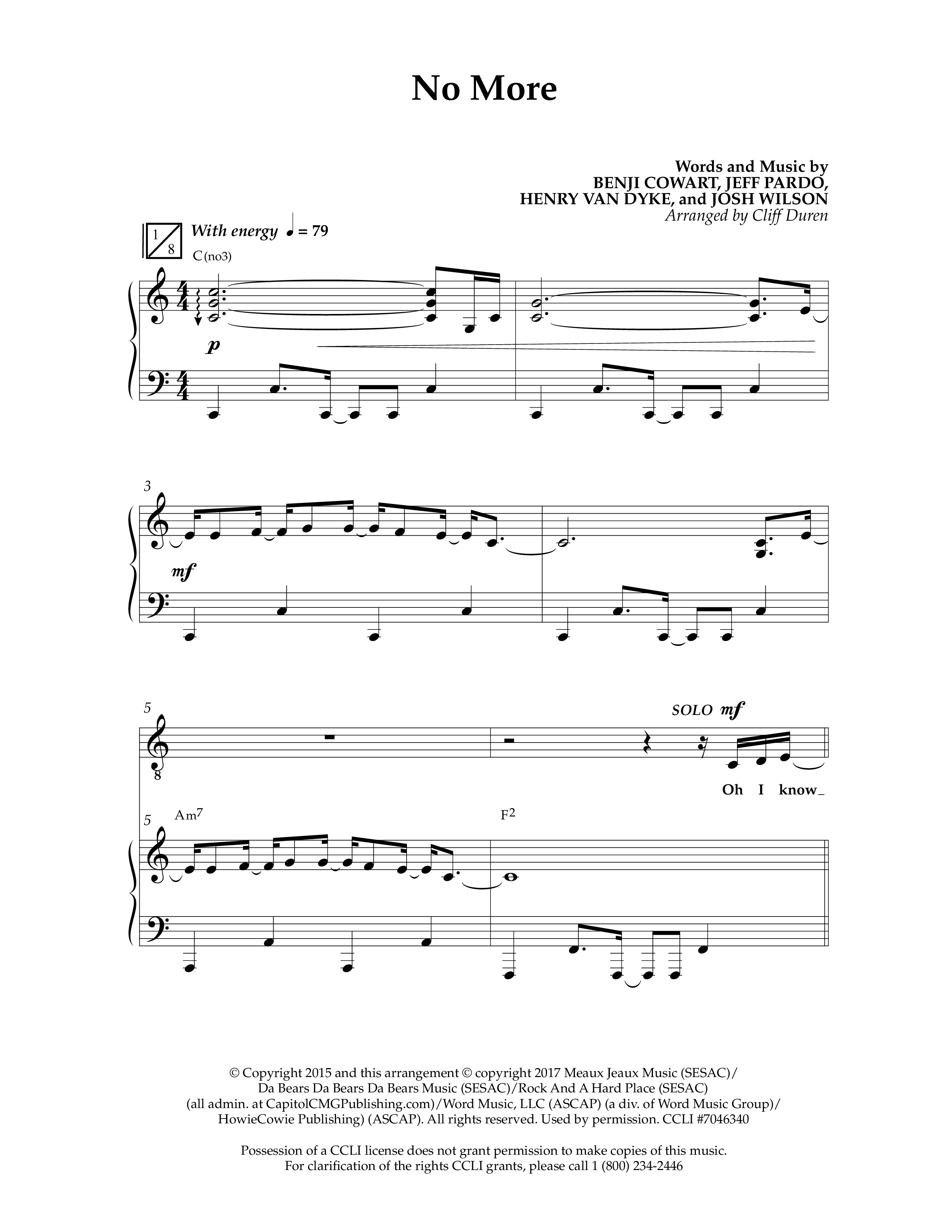 No More (Choral Anthem SATB) Anthem (SATB/Piano) (Lifeway Choral / Arr. Cliff Duren)
