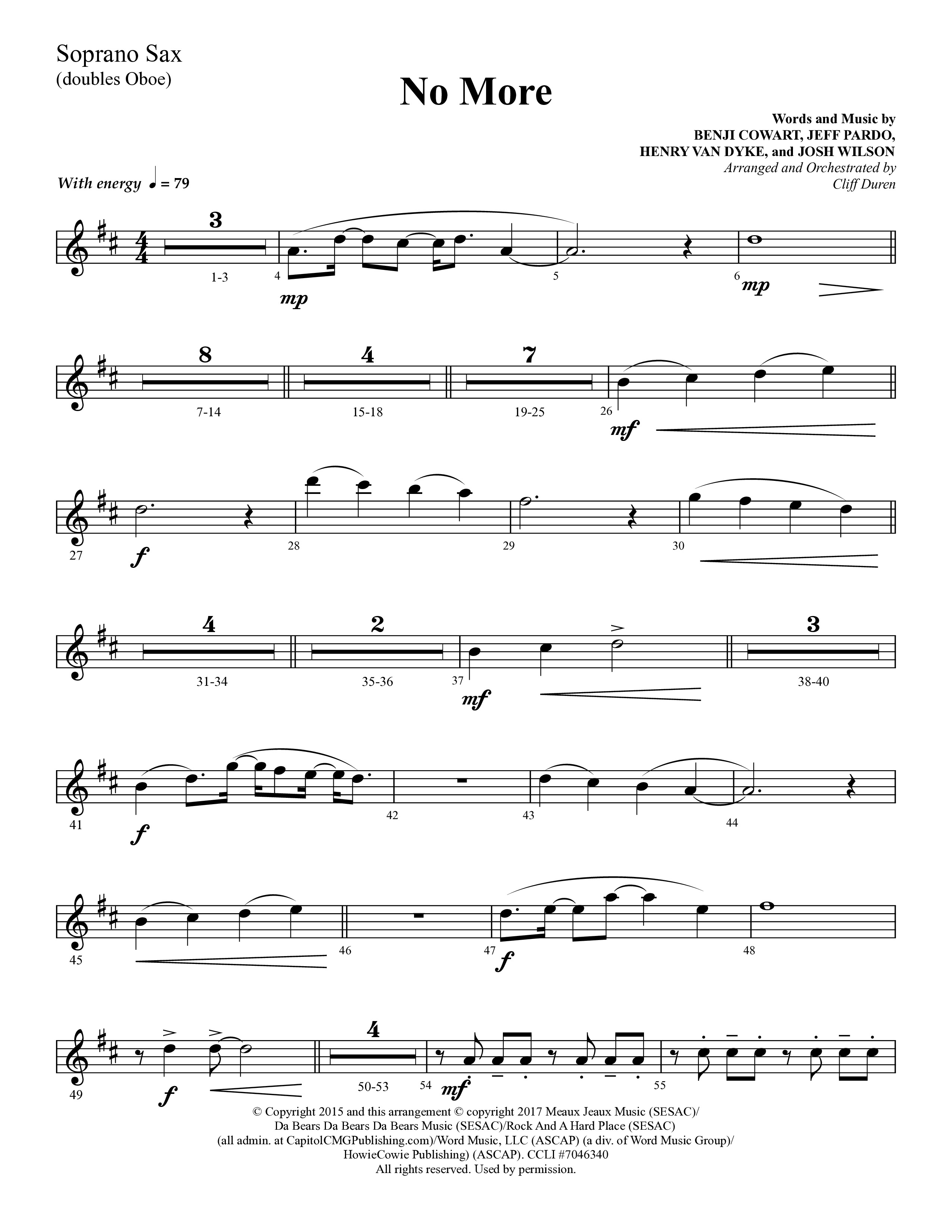No More (Choral Anthem SATB) Soprano Sax (Lifeway Choral / Arr. Cliff Duren)