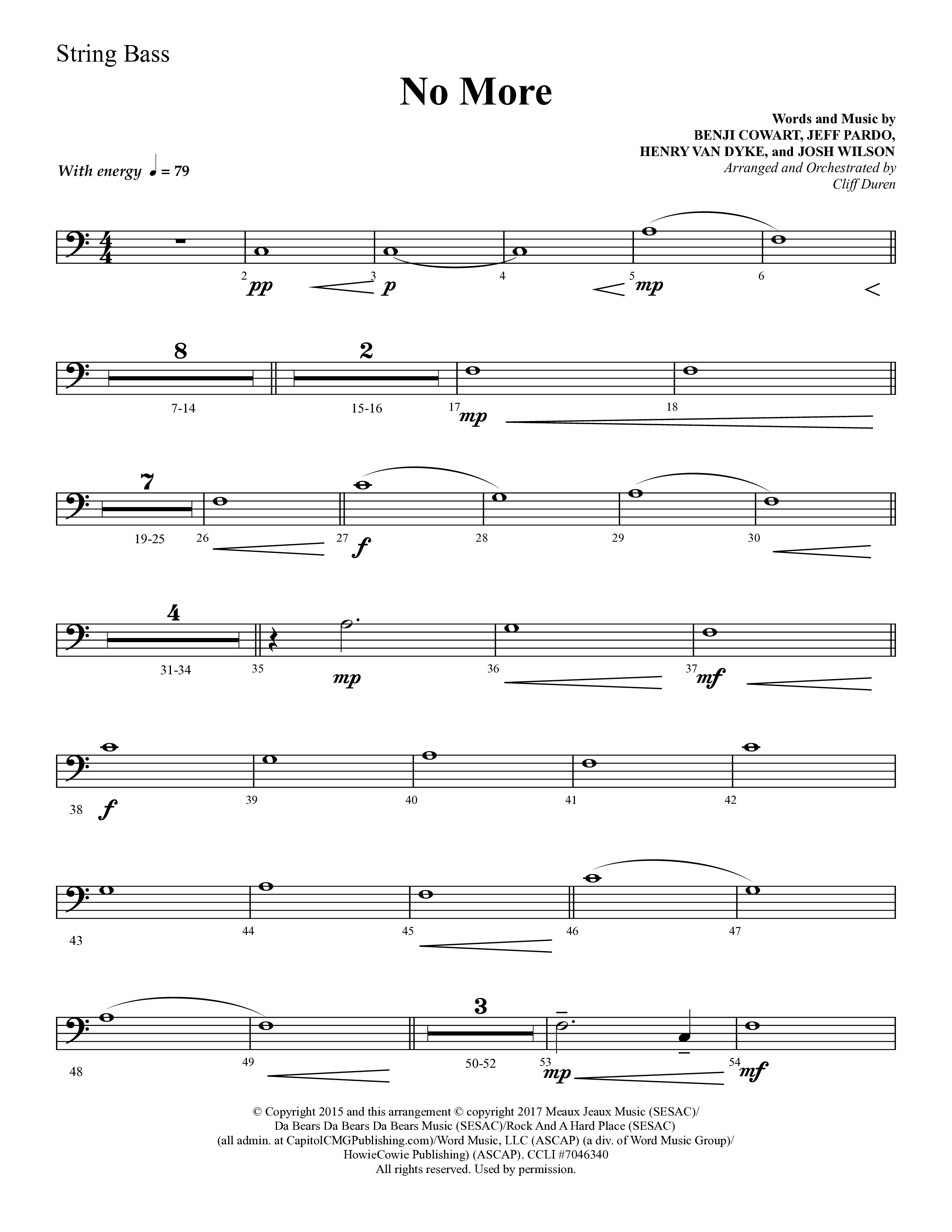No More (Choral Anthem SATB) String Bass (Lifeway Choral / Arr. Cliff Duren)
