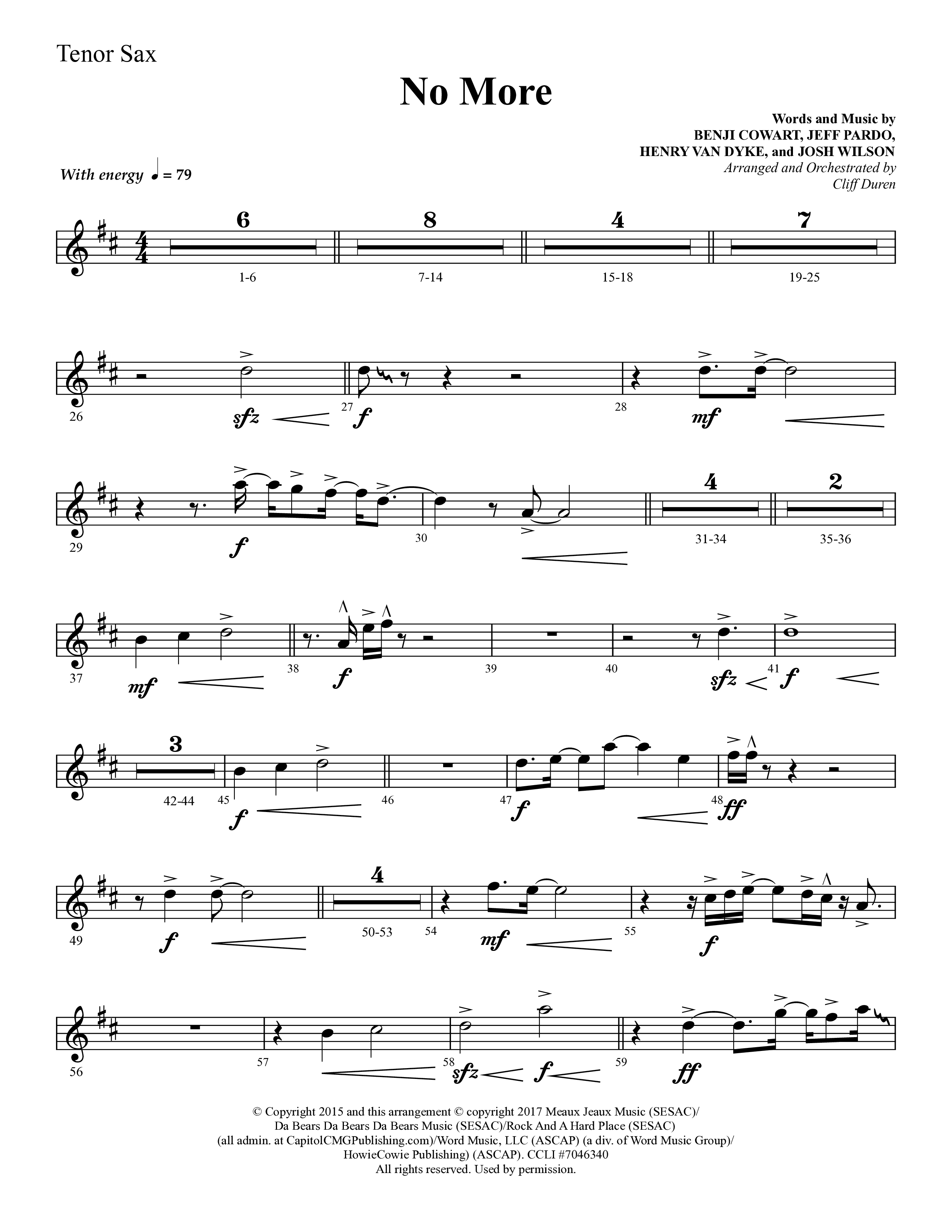 No More (Choral Anthem SATB) Tenor Sax 1 (Lifeway Choral / Arr. Cliff Duren)