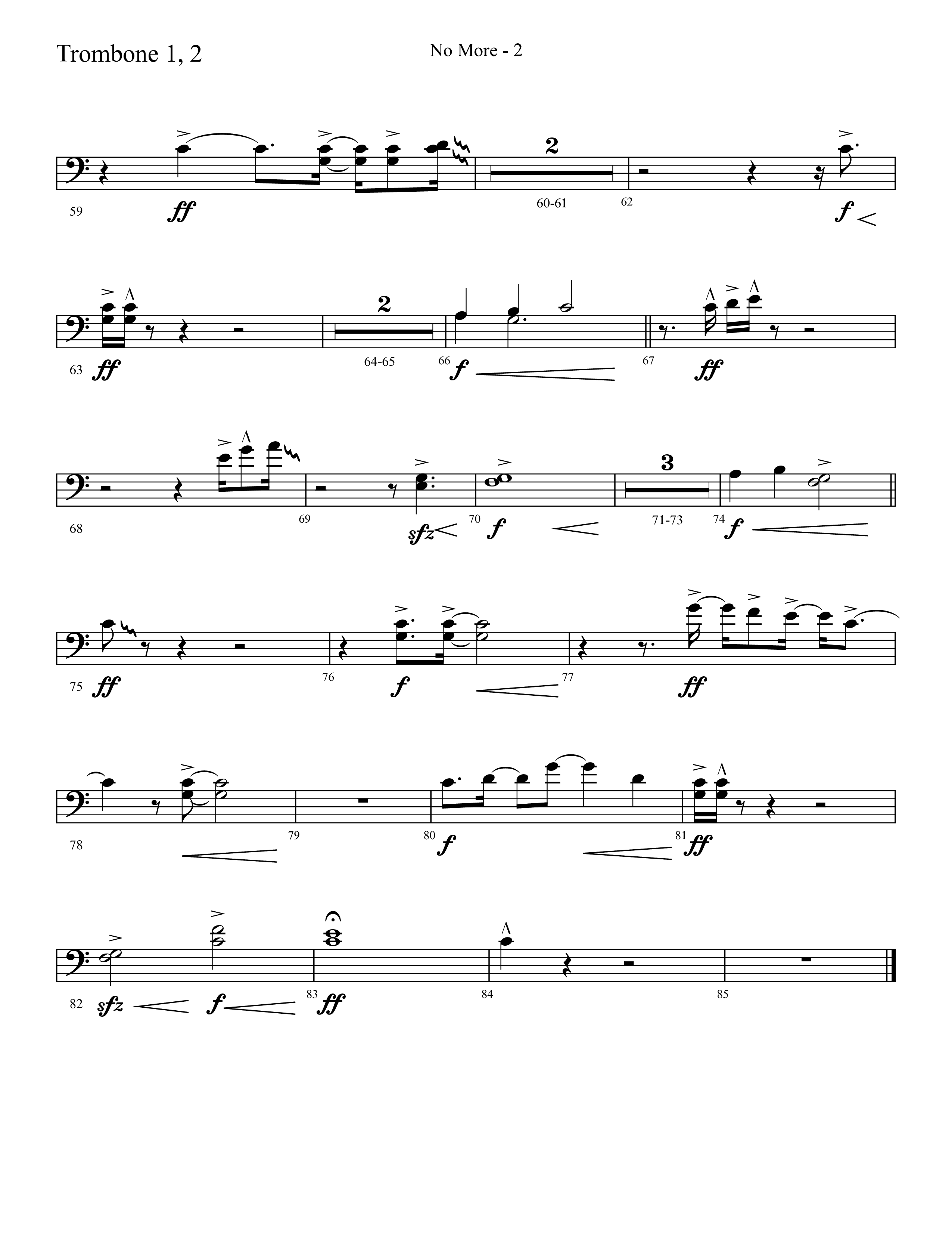 No More (Choral Anthem SATB) Trombone 1/2 (Lifeway Choral / Arr. Cliff Duren)