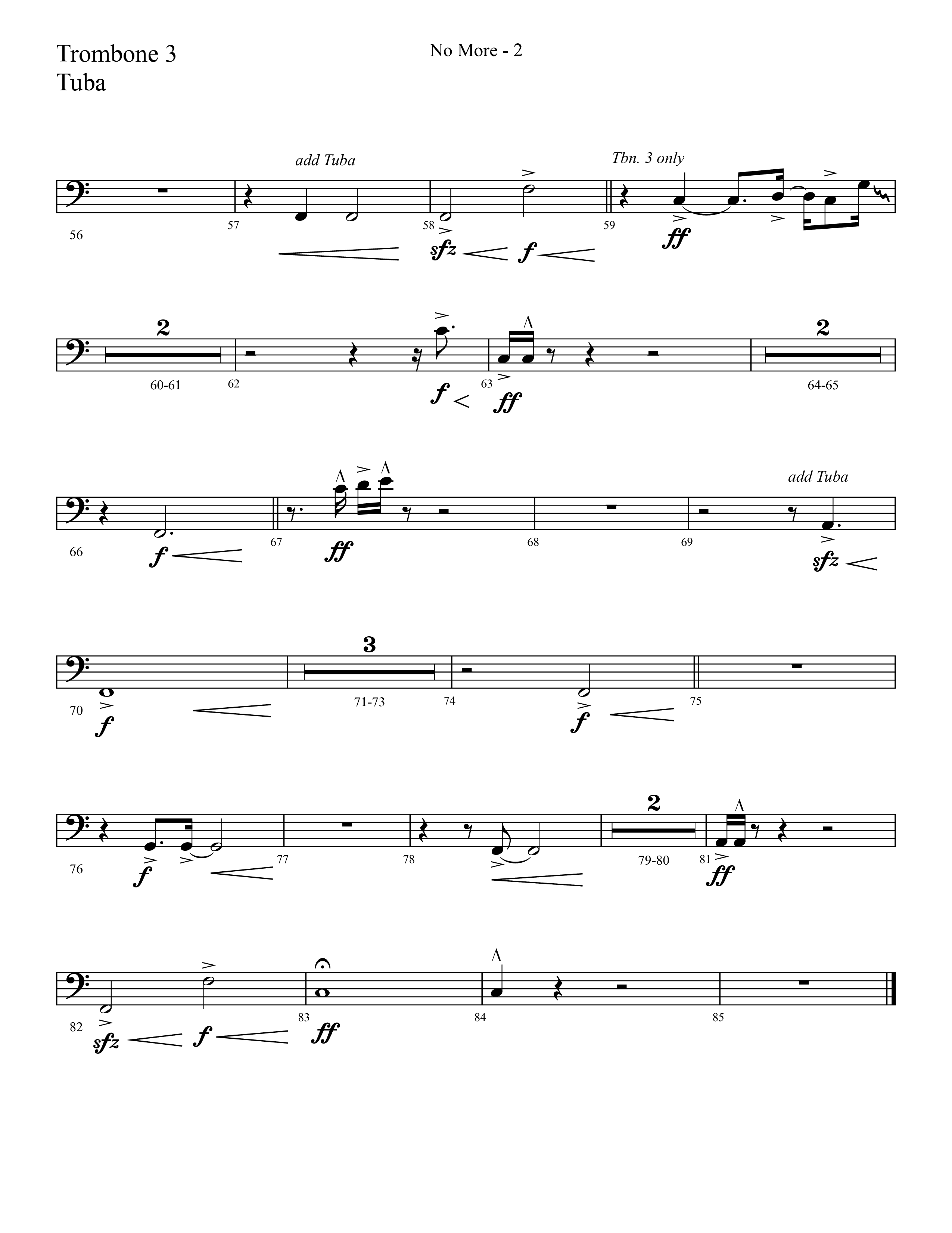 No More (Choral Anthem SATB) Trombone 3/Tuba (Lifeway Choral / Arr. Cliff Duren)