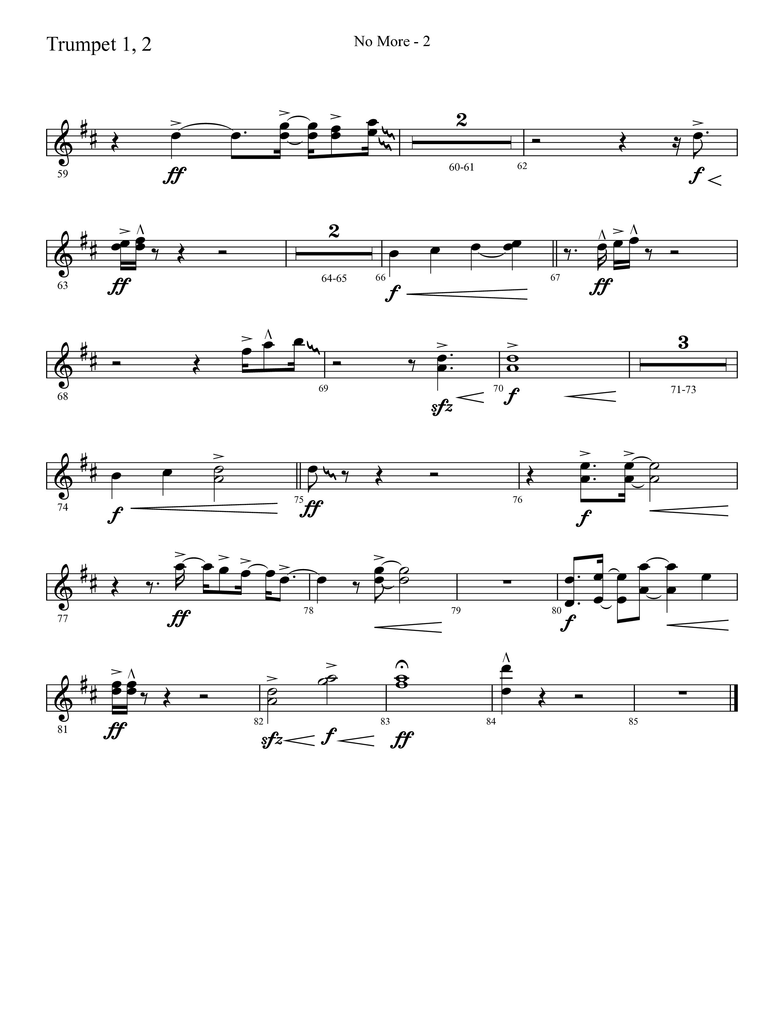 No More (Choral Anthem SATB) Trumpet 1,2 (Lifeway Choral / Arr. Cliff Duren)