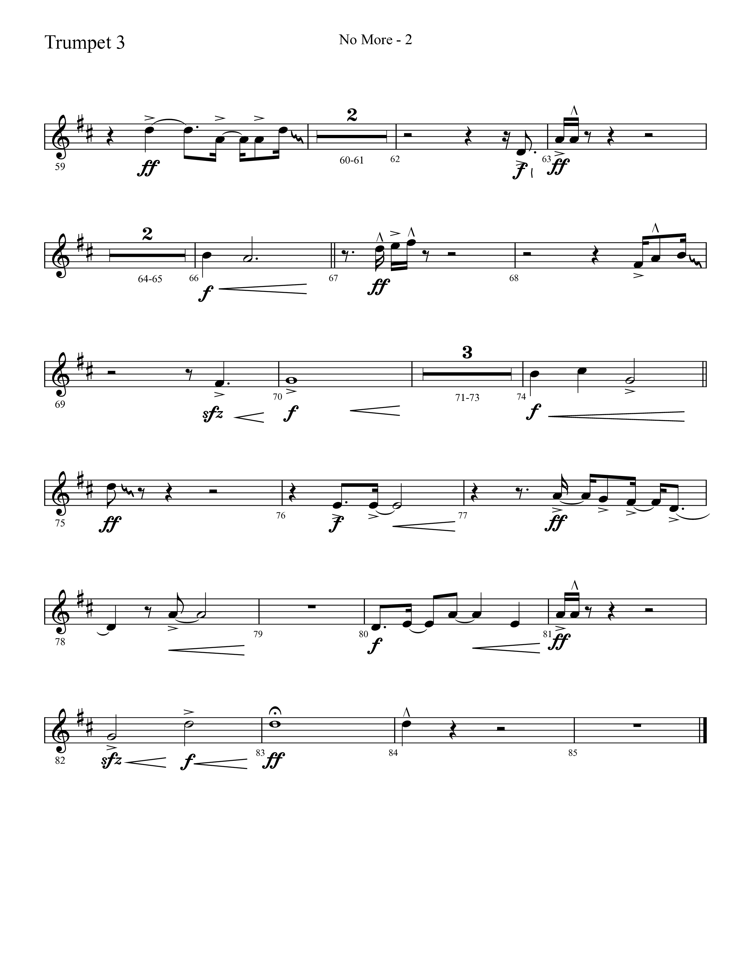 No More (Choral Anthem SATB) Trumpet 3 (Lifeway Choral / Arr. Cliff Duren)