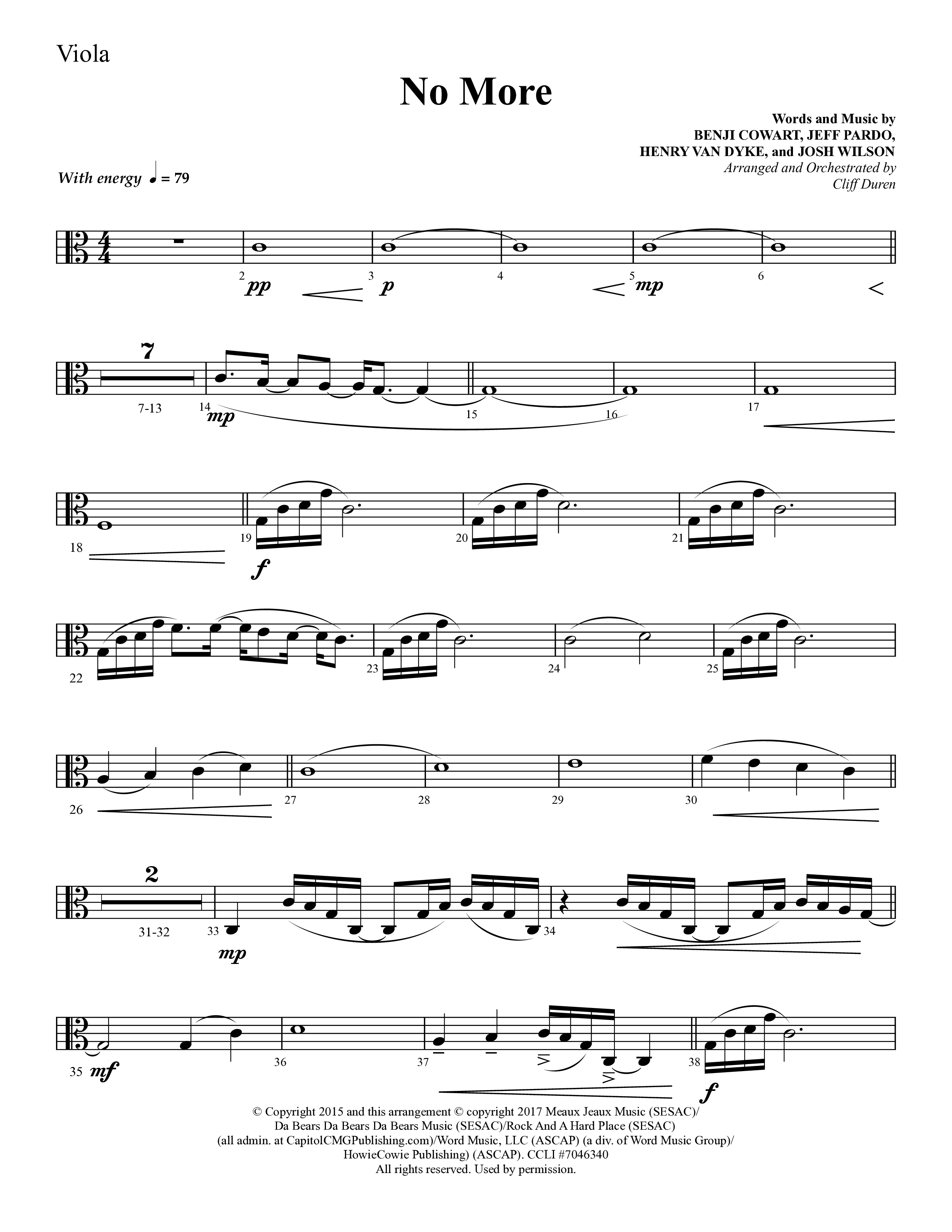 No More (Choral Anthem SATB) Viola (Lifeway Choral / Arr. Cliff Duren)