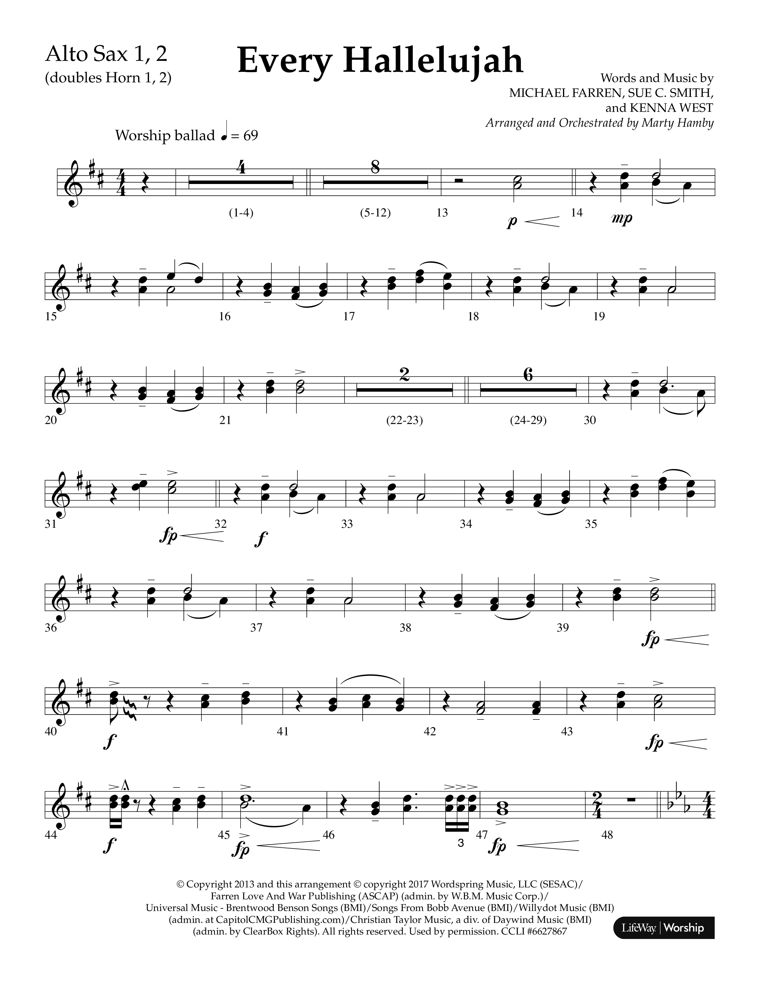 Every Hallelujah (Choral Anthem SATB) Alto Sax 1/2 (Lifeway Choral / Arr. Marty Hamby)