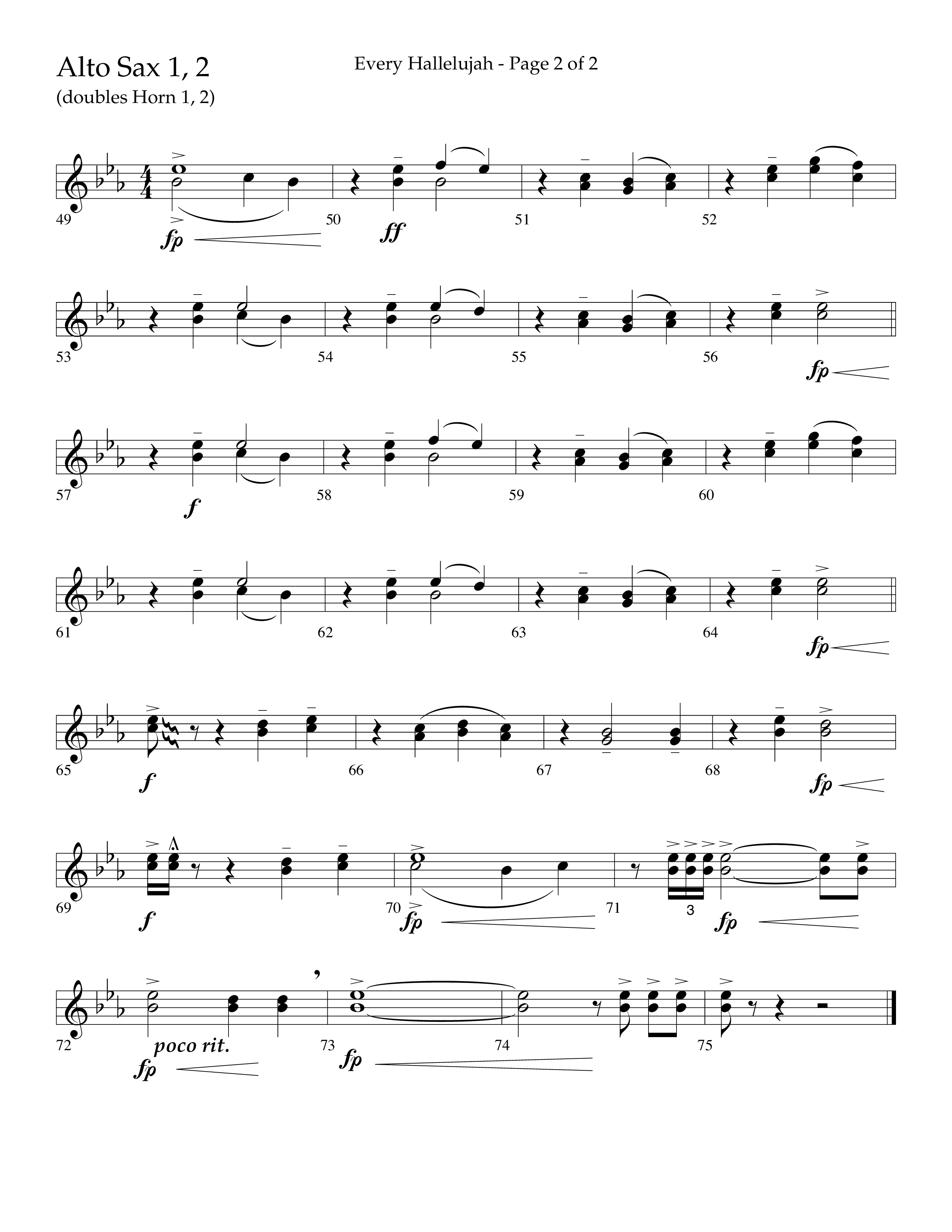 Every Hallelujah (Choral Anthem SATB) Alto Sax 1/2 (Lifeway Choral / Arr. Marty Hamby)