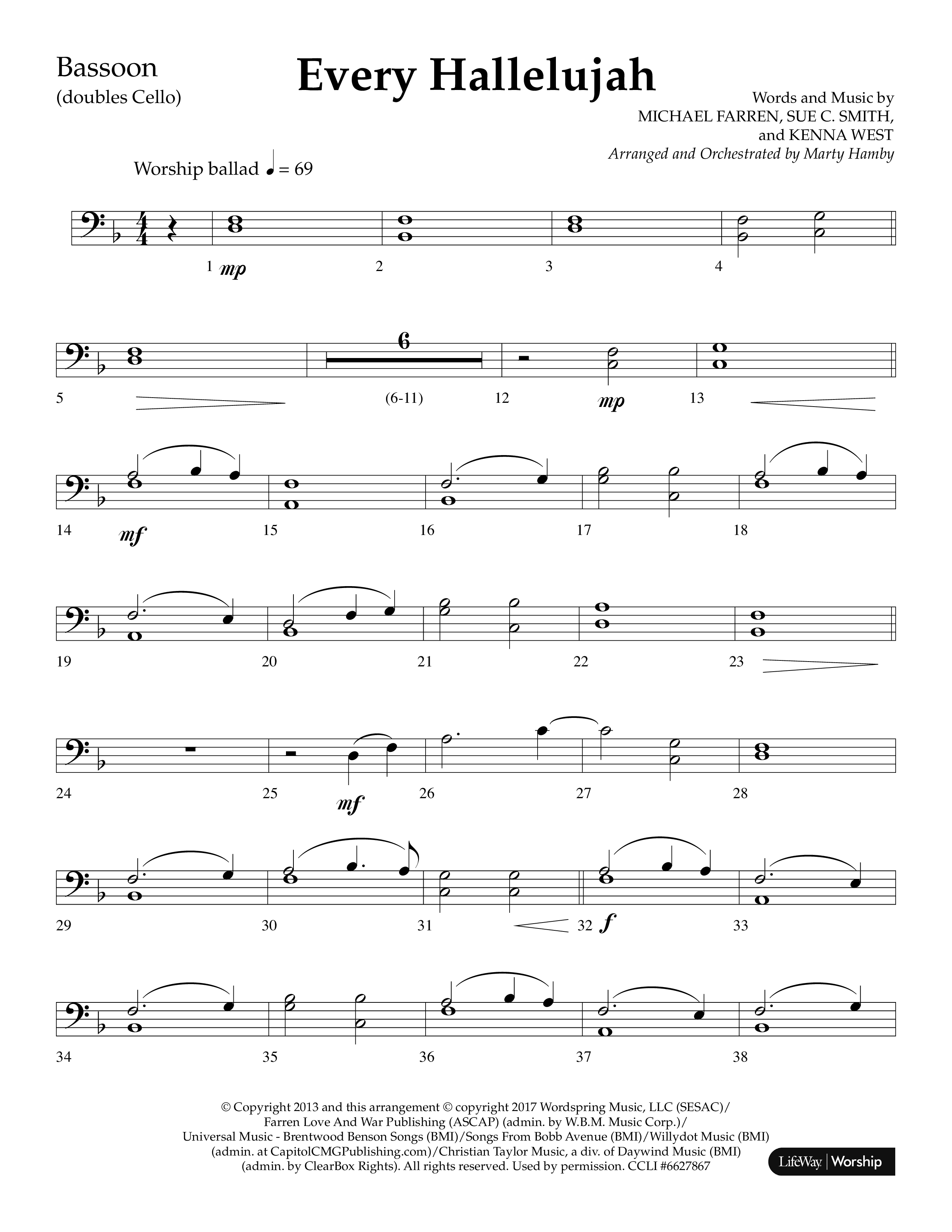 Every Hallelujah (Choral Anthem SATB) Bassoon (Lifeway Choral / Arr. Marty Hamby)