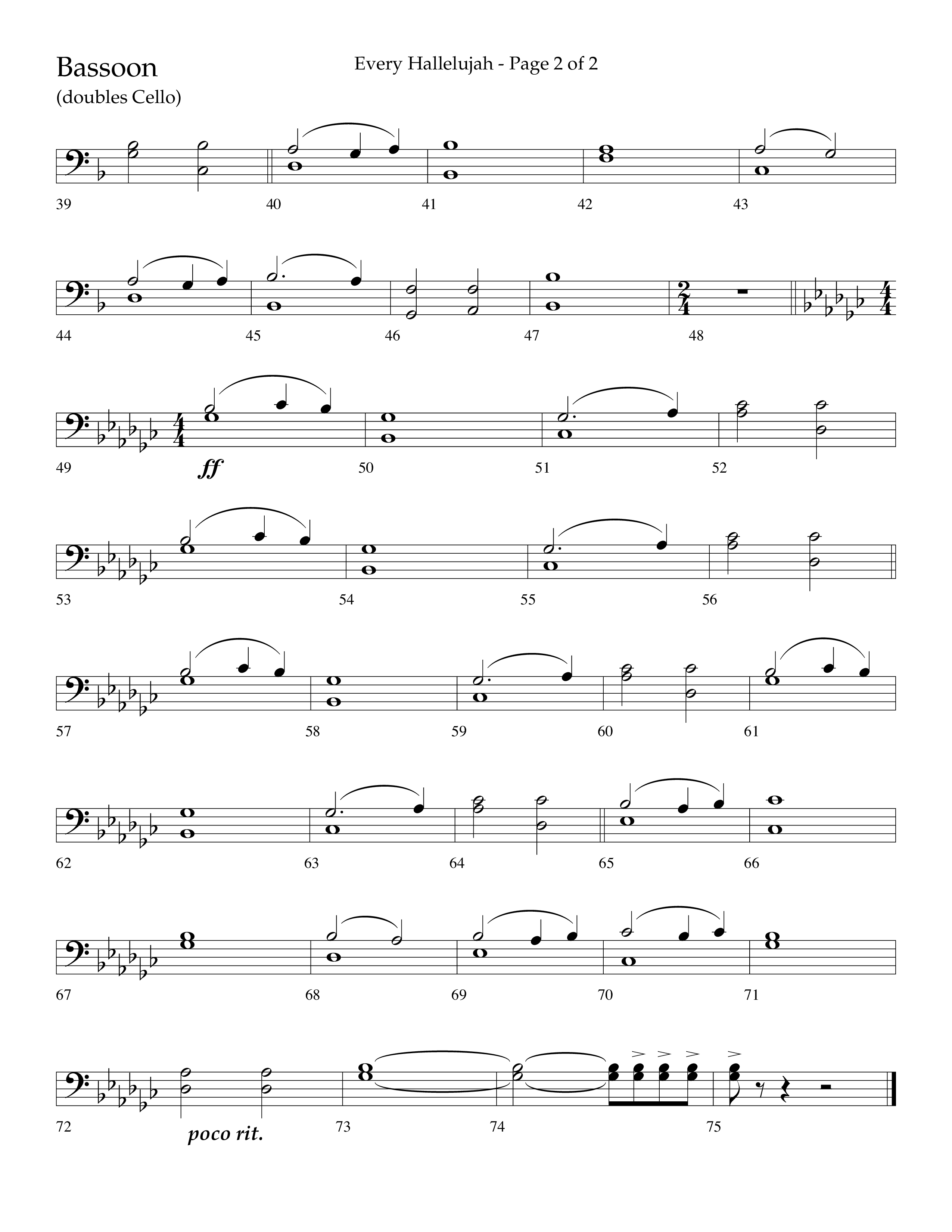 Every Hallelujah (Choral Anthem SATB) Bassoon (Lifeway Choral / Arr. Marty Hamby)