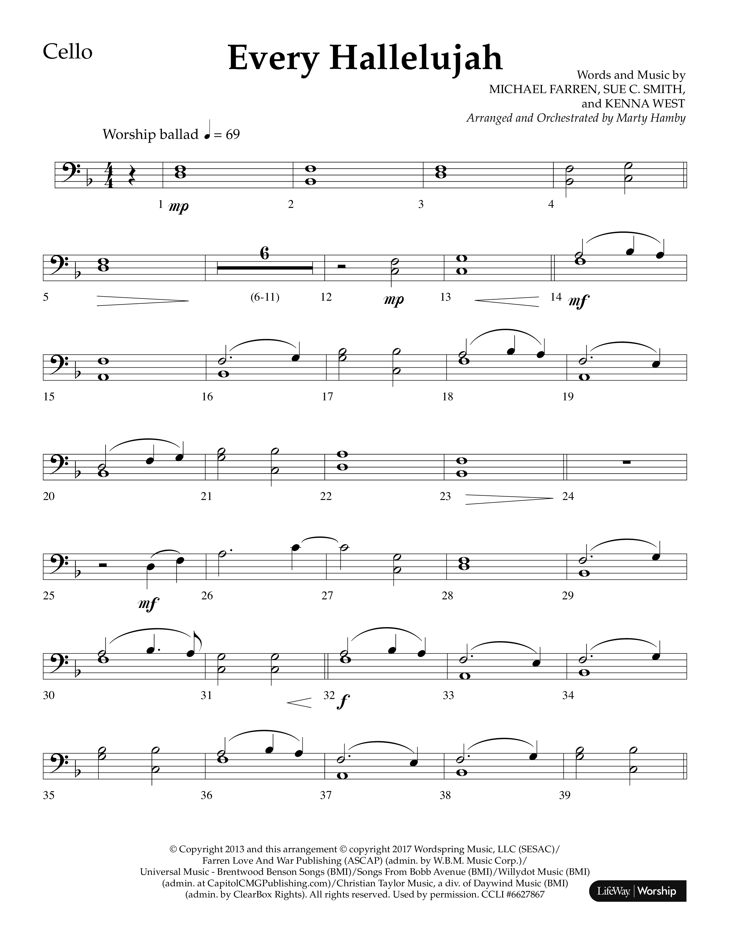 Every Hallelujah (Choral Anthem SATB) Cello (Lifeway Choral / Arr. Marty Hamby)