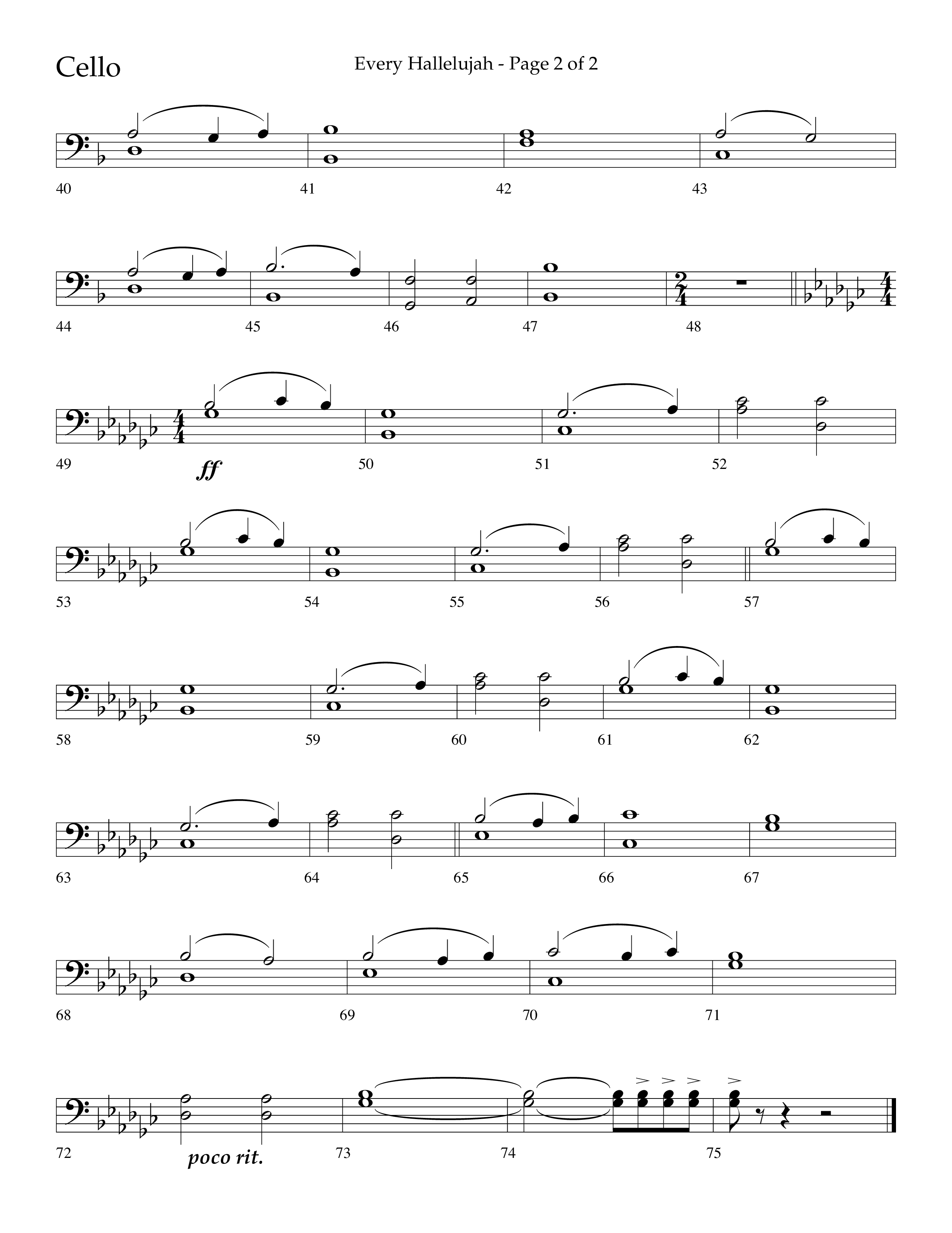 Every Hallelujah (Choral Anthem SATB) Cello (Lifeway Choral / Arr. Marty Hamby)