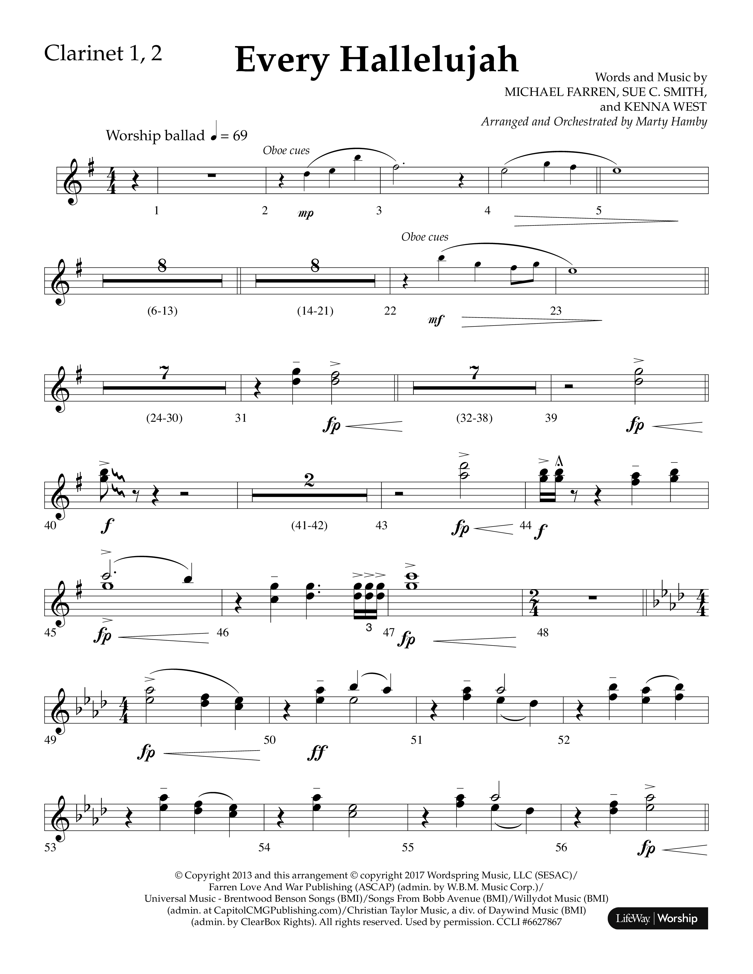 Every Hallelujah (Choral Anthem SATB) Clarinet 1/2 (Lifeway Choral / Arr. Marty Hamby)