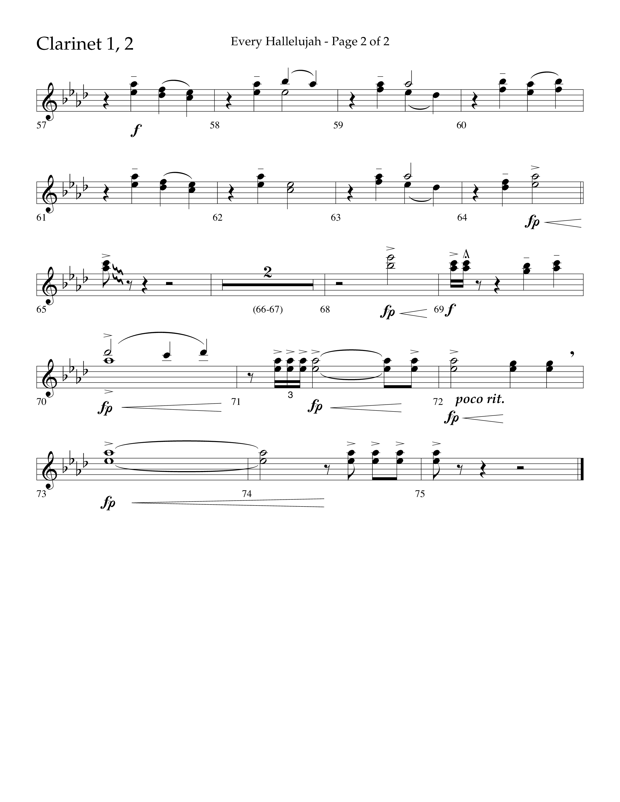 Every Hallelujah (Choral Anthem SATB) Clarinet 1/2 (Lifeway Choral / Arr. Marty Hamby)