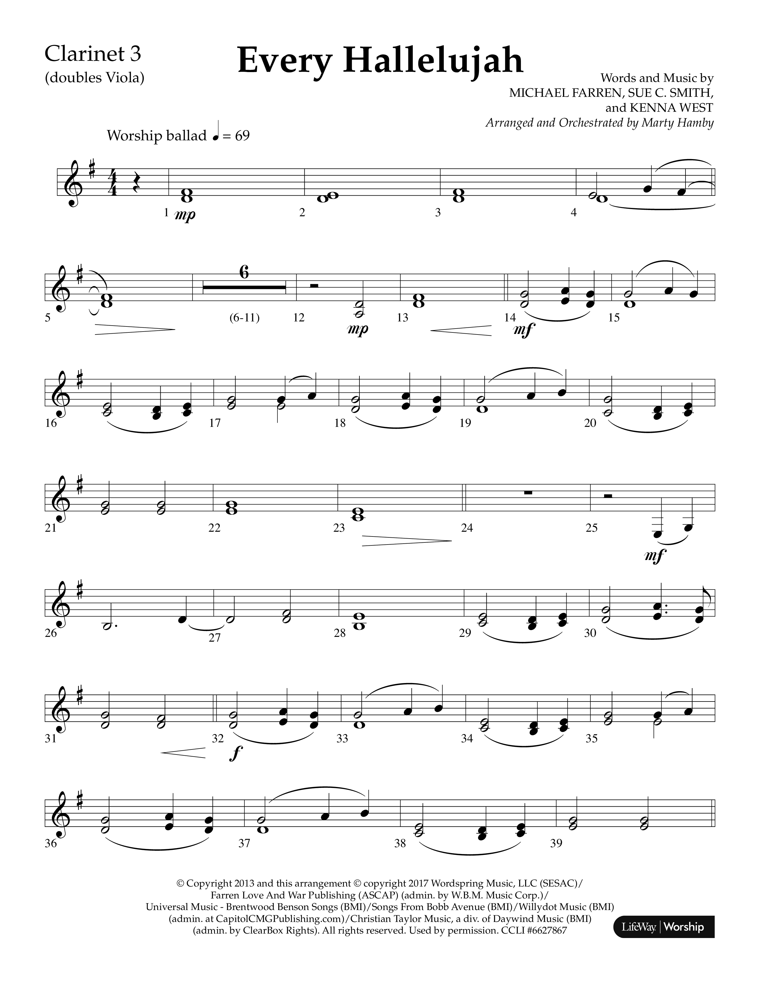 Every Hallelujah (Choral Anthem SATB) Clarinet 3 (Lifeway Choral / Arr. Marty Hamby)