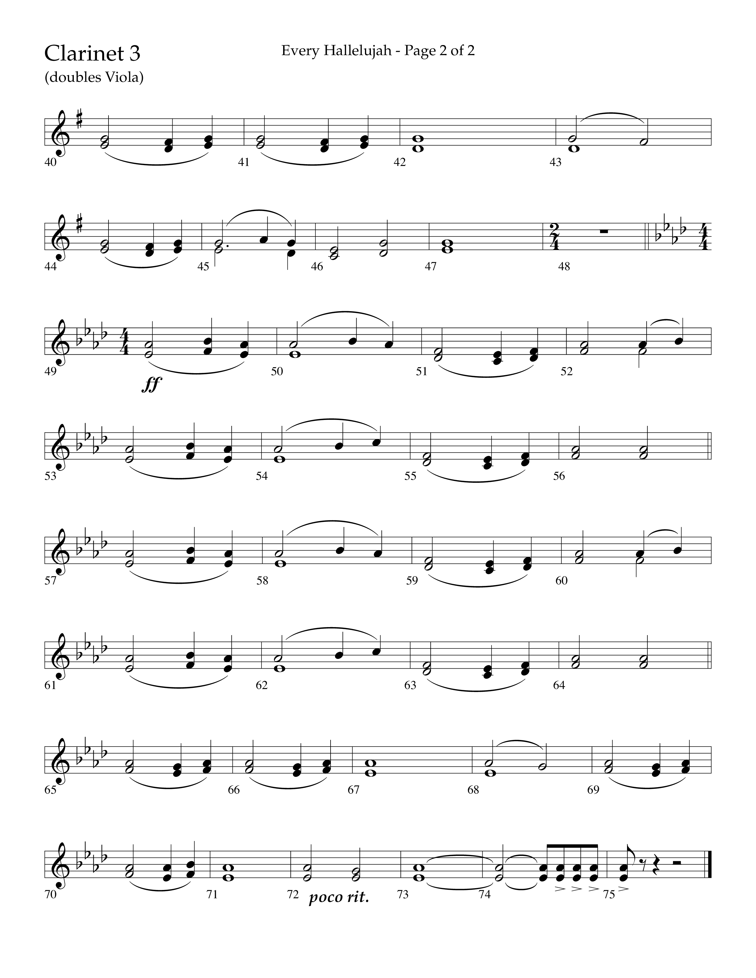 Every Hallelujah (Choral Anthem SATB) Clarinet 3 (Lifeway Choral / Arr. Marty Hamby)