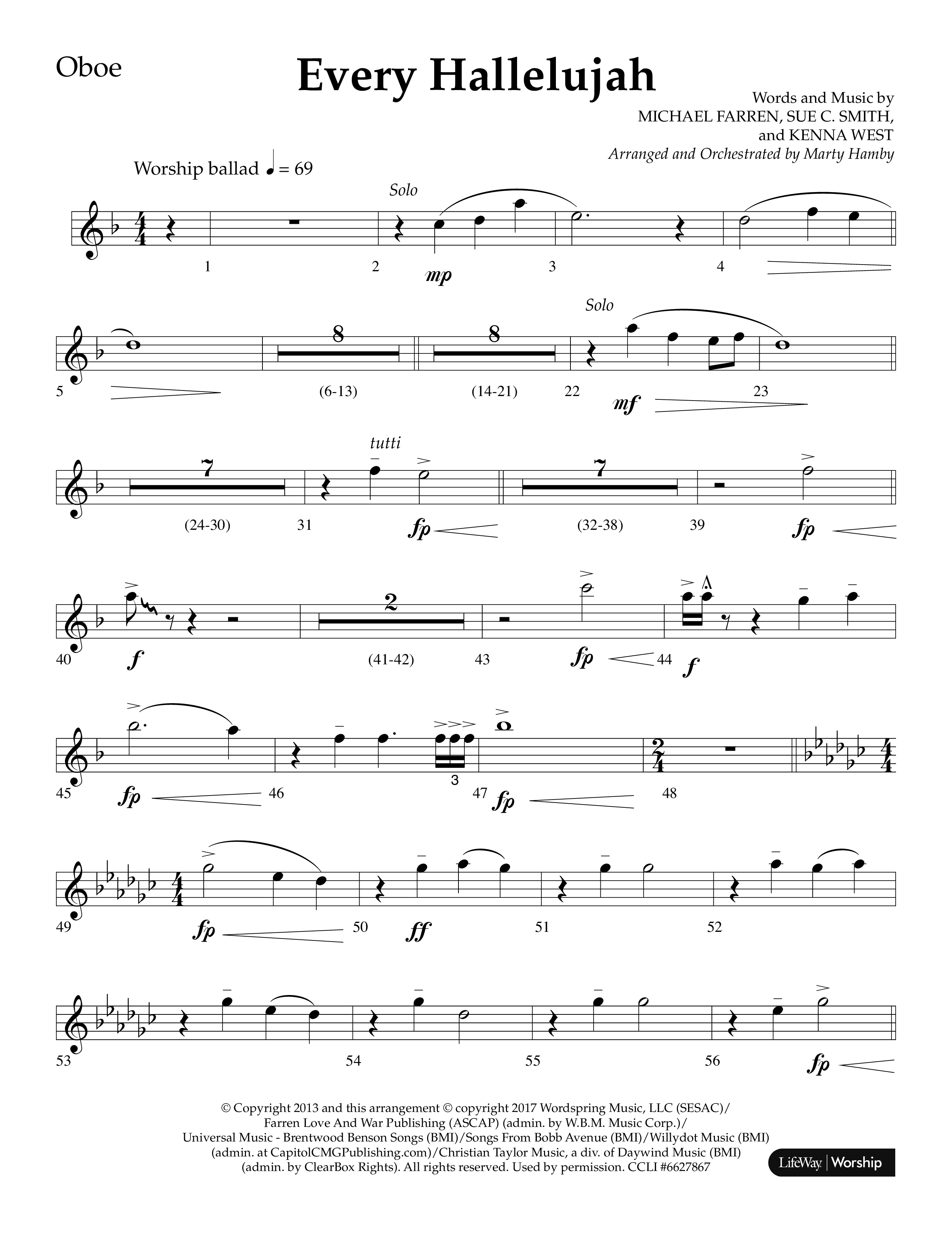 Every Hallelujah (Choral Anthem SATB) Oboe (Lifeway Choral / Arr. Marty Hamby)