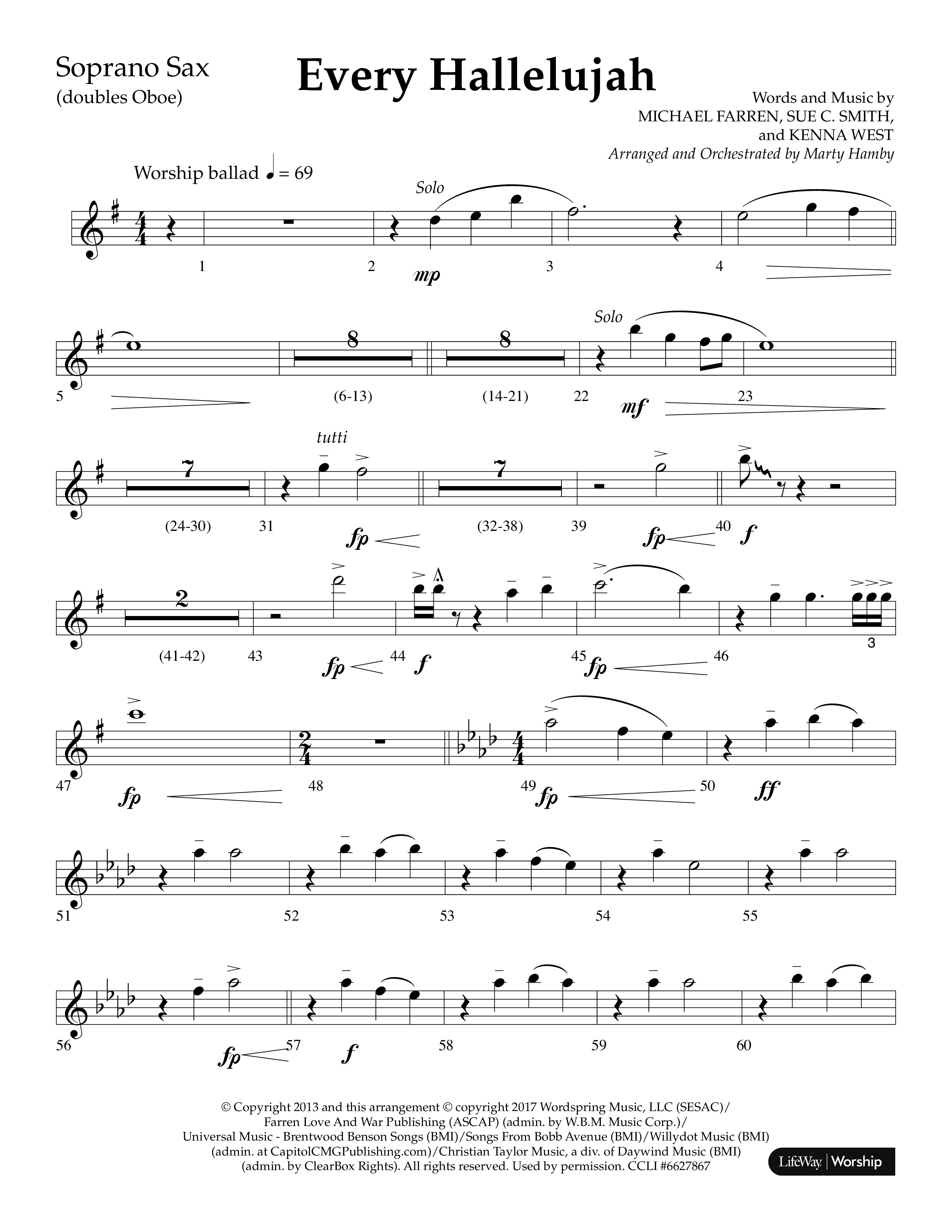 Every Hallelujah (Choral Anthem SATB) Soprano Sax (Lifeway Choral / Arr. Marty Hamby)