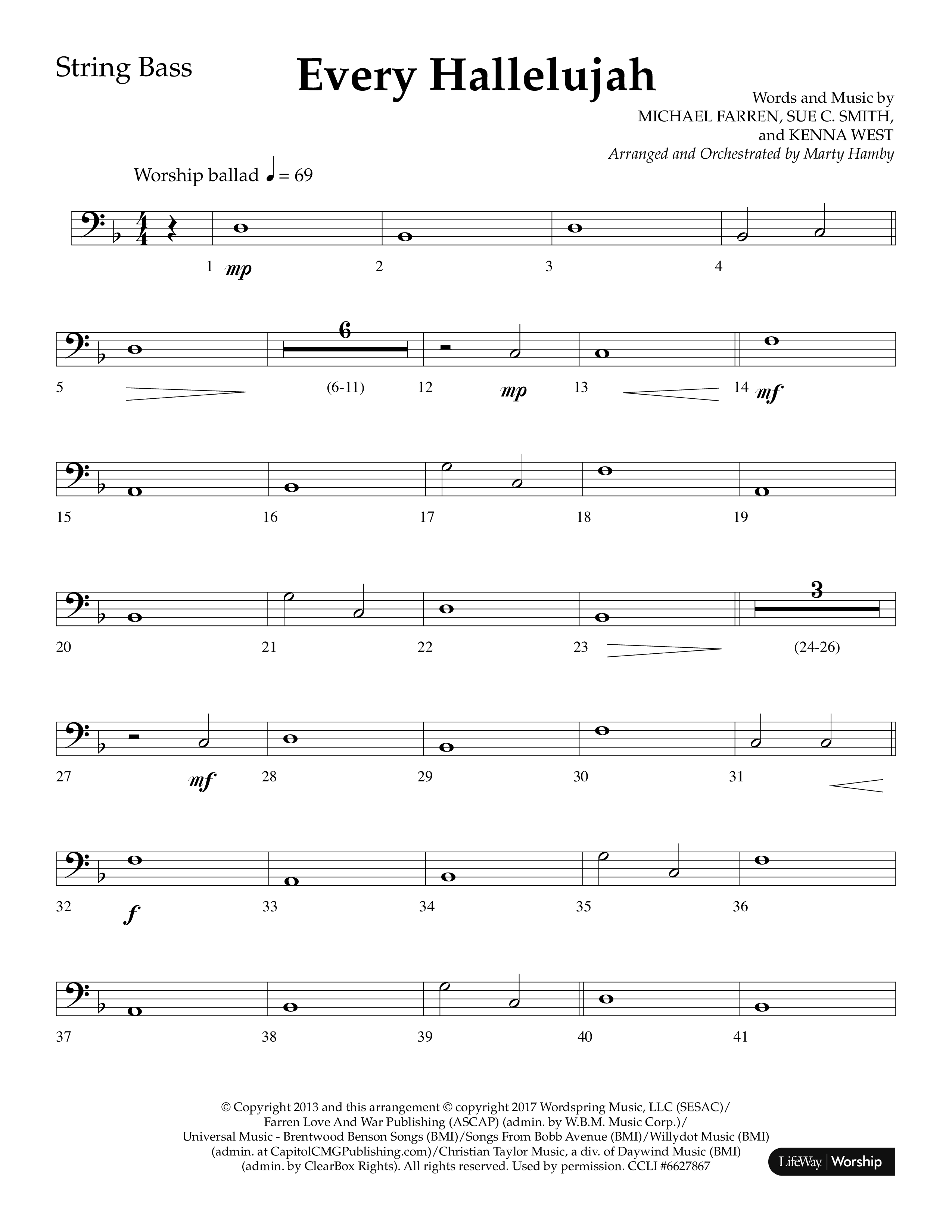 Every Hallelujah (Choral Anthem SATB) String Bass (Lifeway Choral / Arr. Marty Hamby)