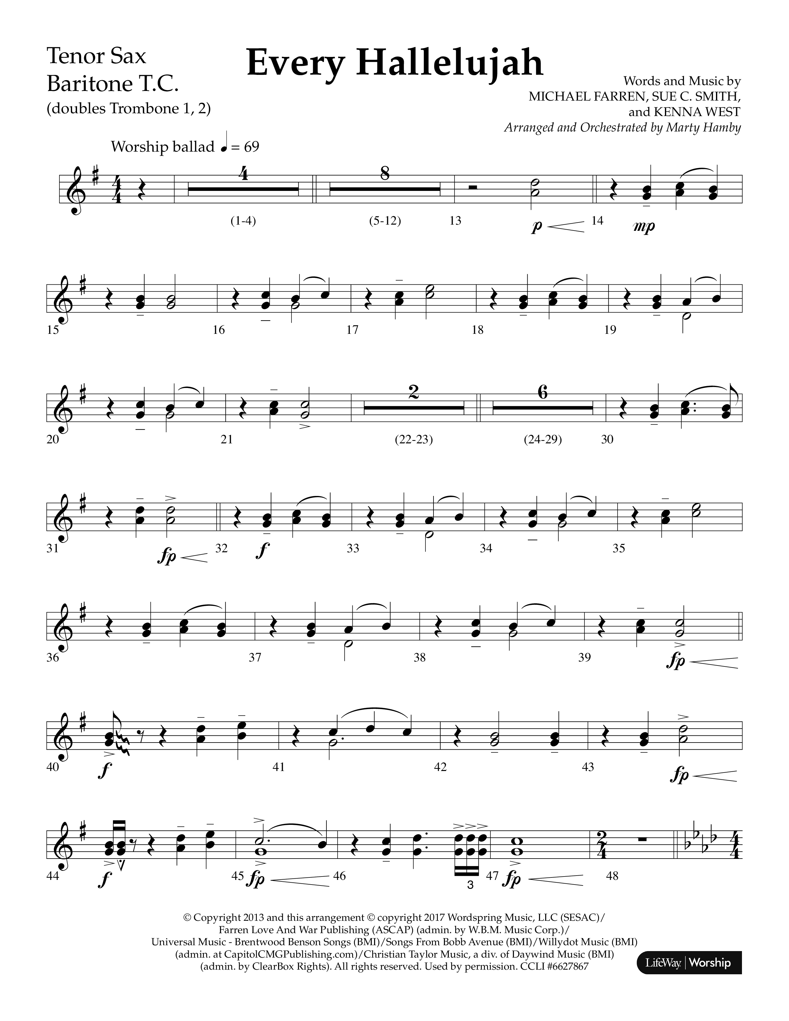 Every Hallelujah (Choral Anthem SATB) Tenor Sax/Baritone T.C. (Lifeway Choral / Arr. Marty Hamby)