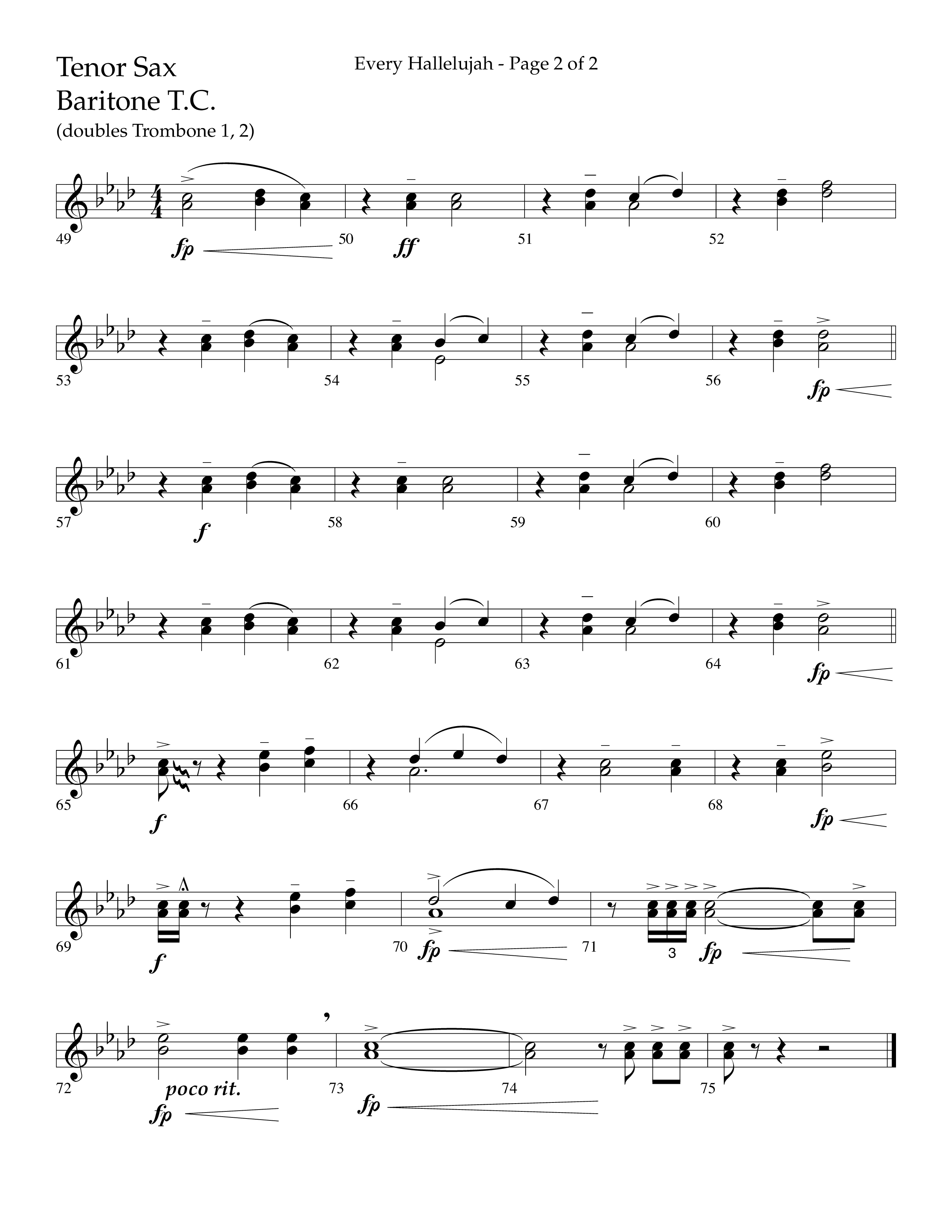 Every Hallelujah (Choral Anthem SATB) Tenor Sax/Baritone T.C. (Lifeway Choral / Arr. Marty Hamby)