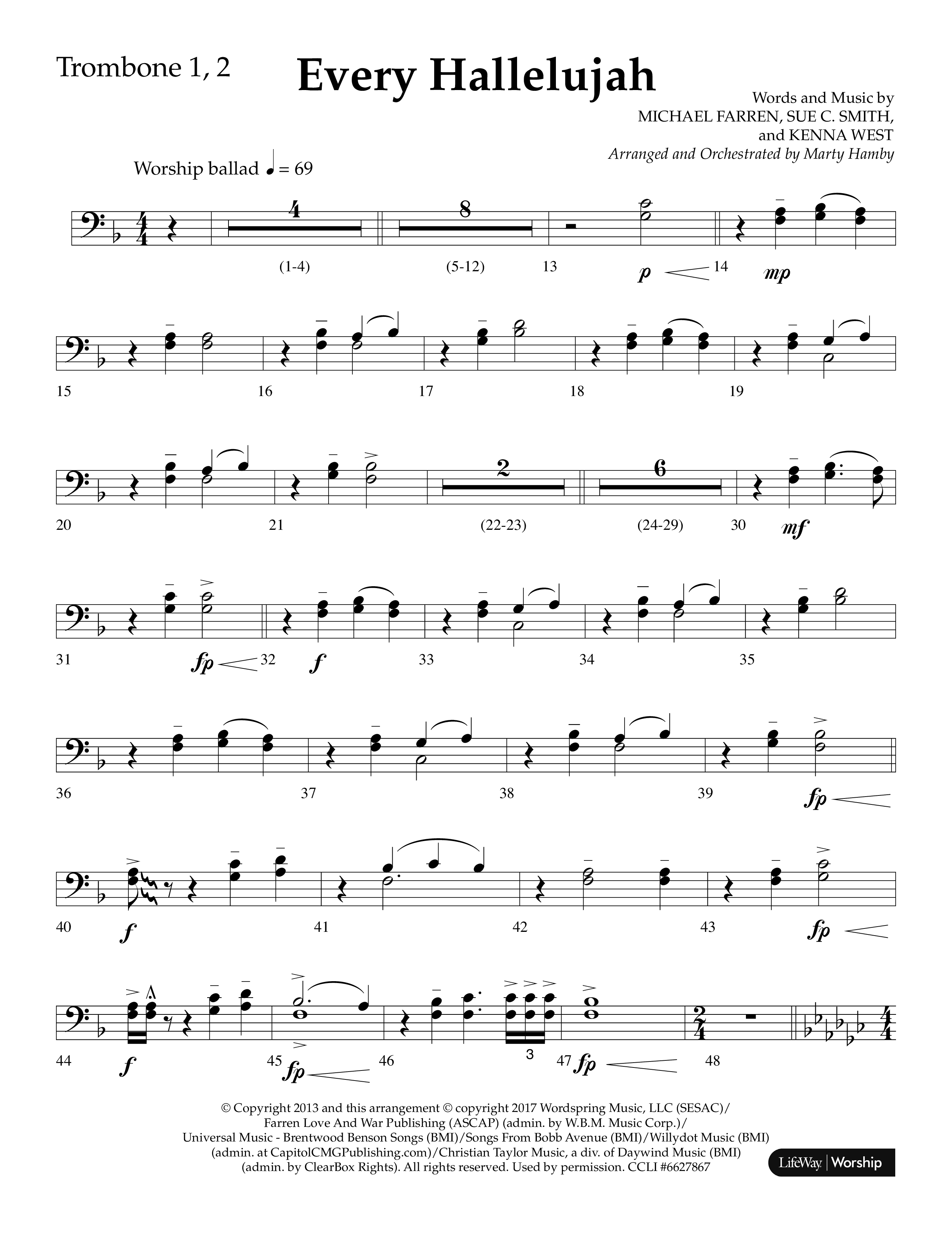 Every Hallelujah (Choral Anthem SATB) Trombone 1/2 (Lifeway Choral / Arr. Marty Hamby)