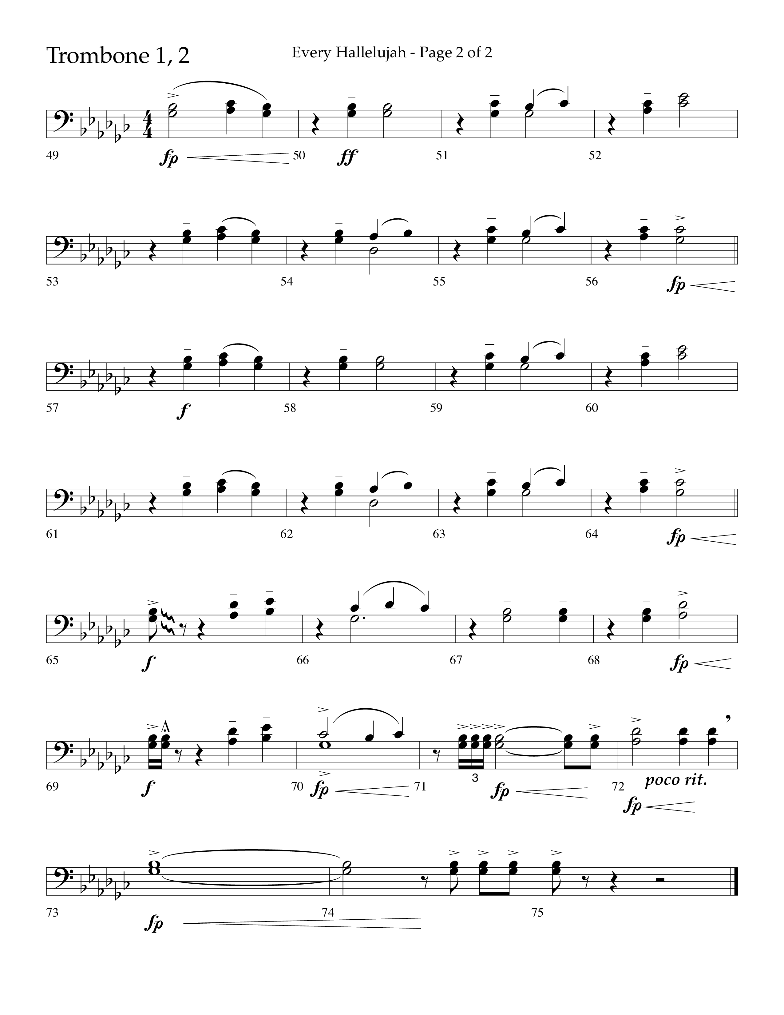 Every Hallelujah (Choral Anthem SATB) Trombone 1/2 (Lifeway Choral / Arr. Marty Hamby)