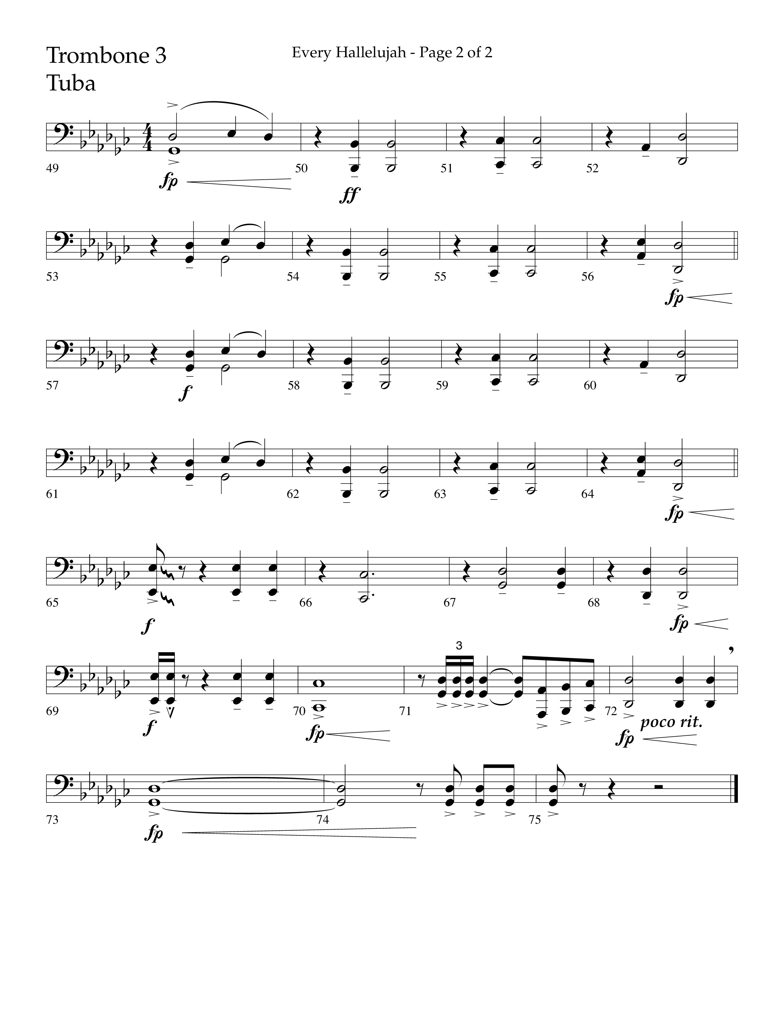 Every Hallelujah (Choral Anthem SATB) Trombone 3/Tuba (Lifeway Choral / Arr. Marty Hamby)