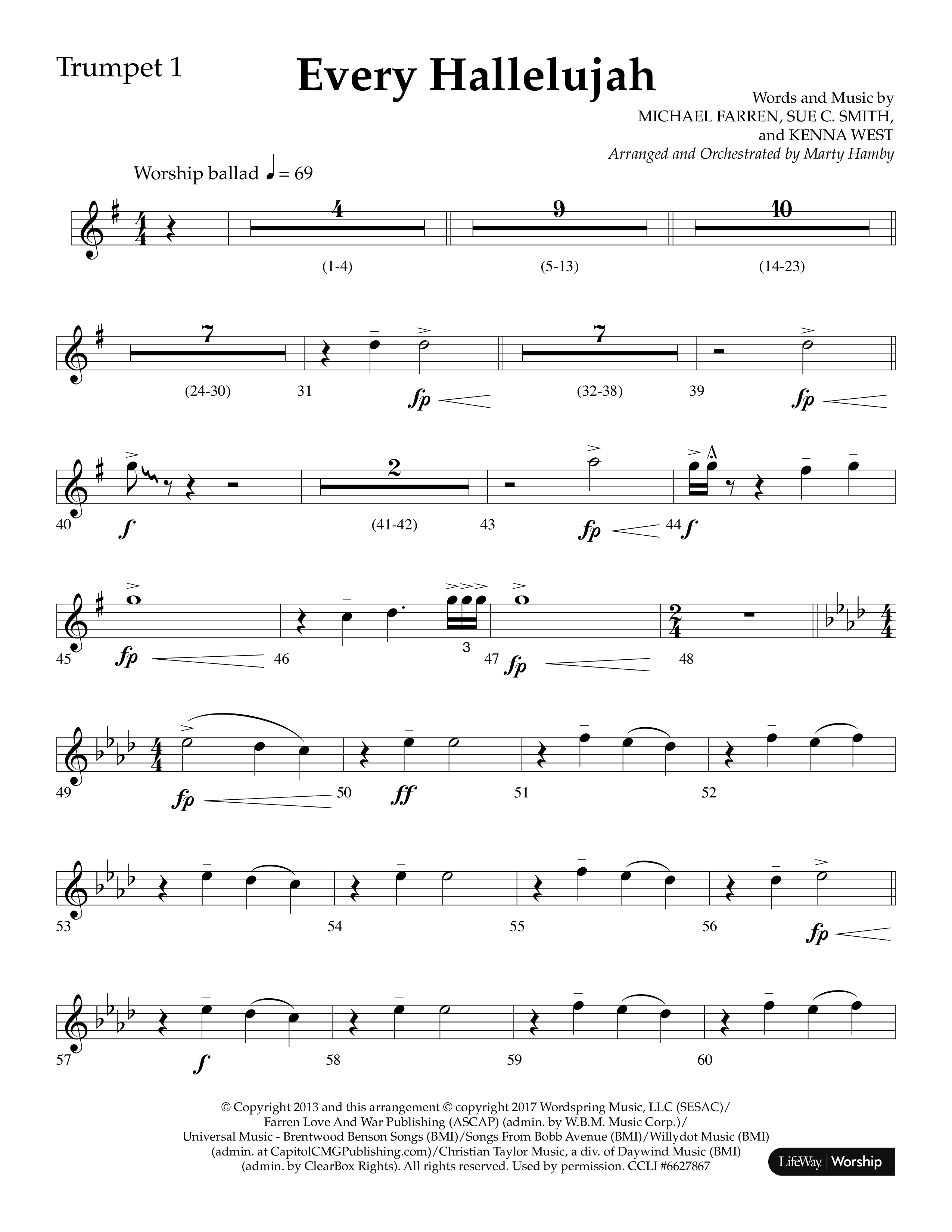 Every Hallelujah (Choral Anthem SATB) Trumpet 1 (Lifeway Choral / Arr. Marty Hamby)