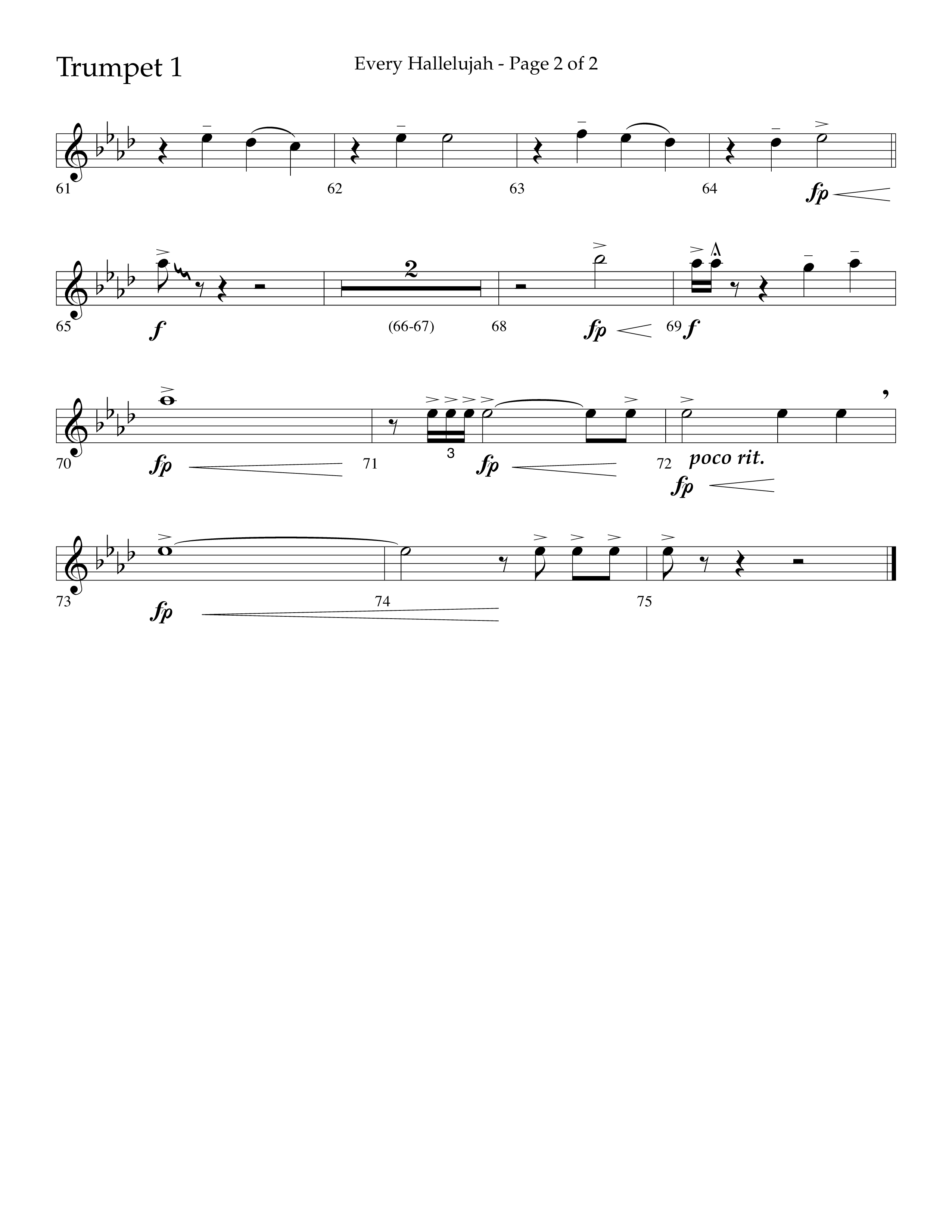 Every Hallelujah (Choral Anthem SATB) Trumpet 1 (Lifeway Choral / Arr. Marty Hamby)