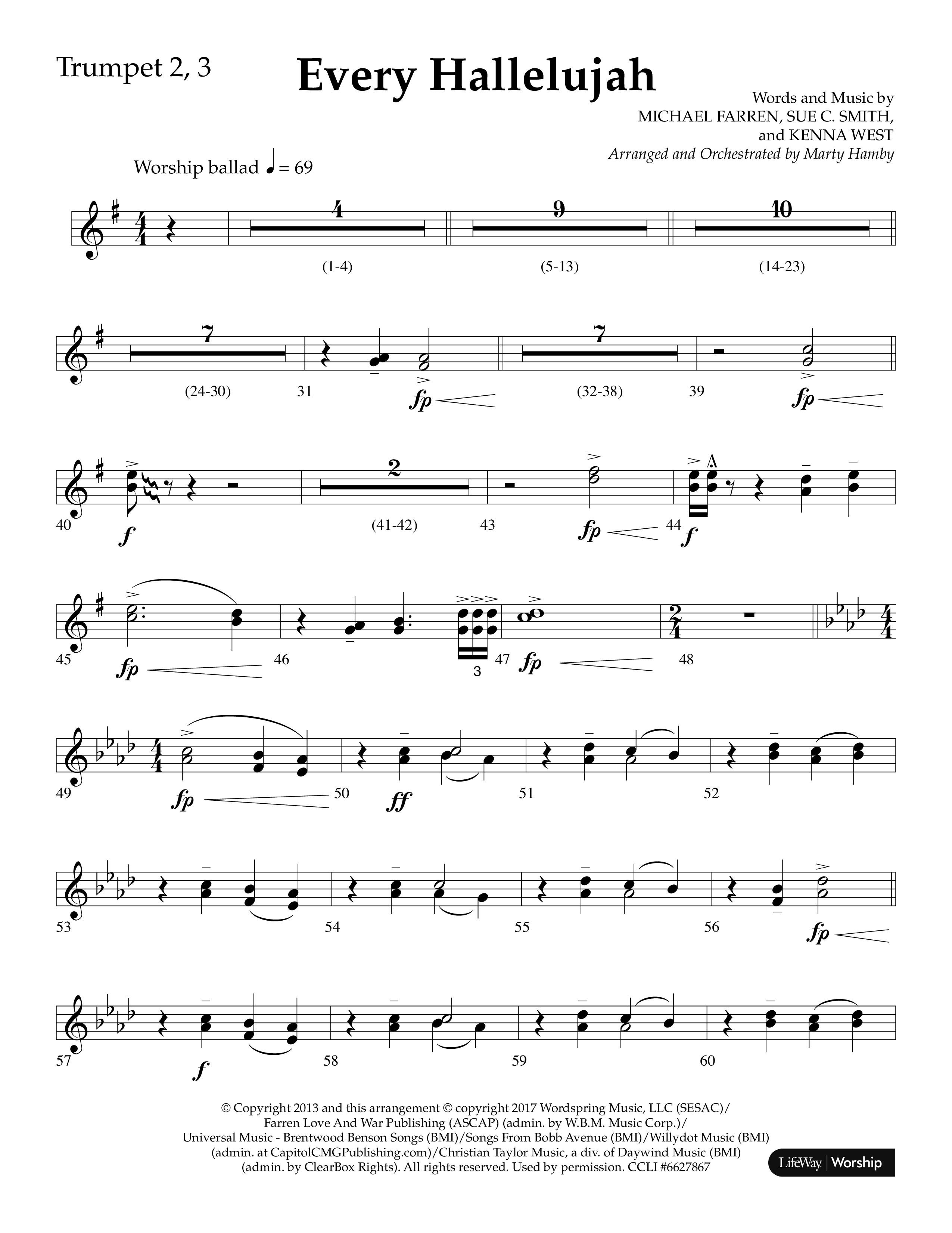 Every Hallelujah (Choral Anthem SATB) Trumpet 2/3 (Lifeway Choral / Arr. Marty Hamby)
