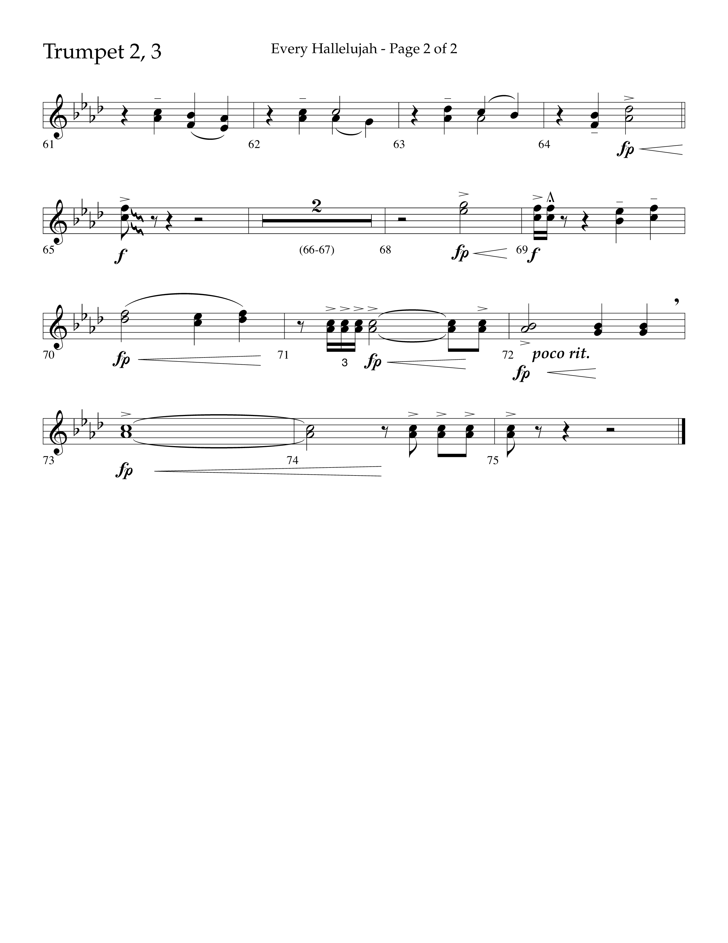 Every Hallelujah (Choral Anthem SATB) Trumpet 2/3 (Lifeway Choral / Arr. Marty Hamby)