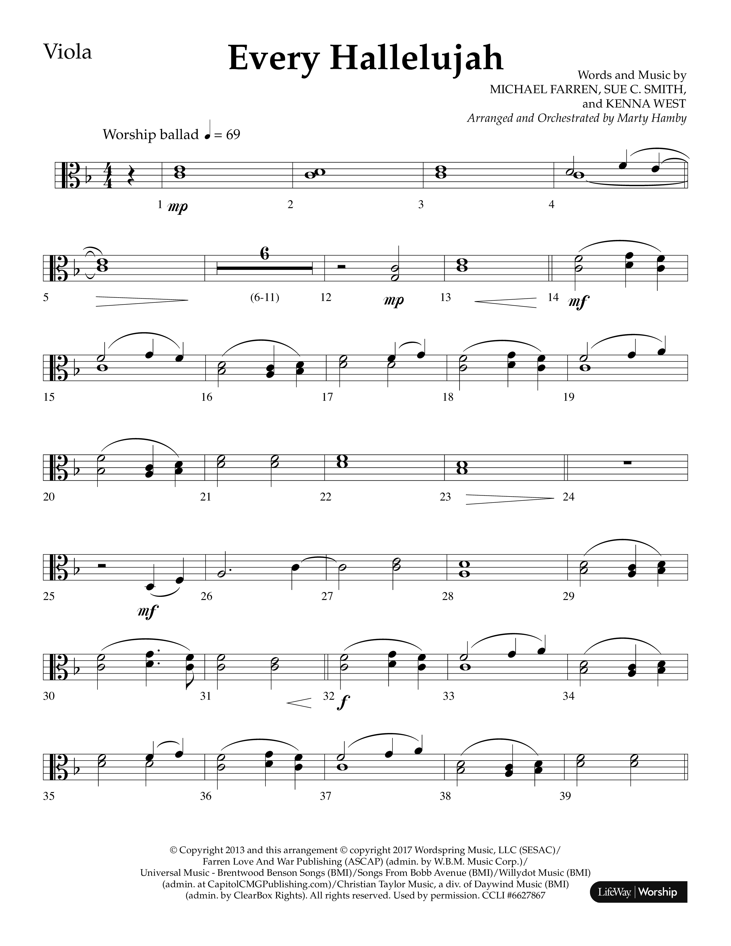 Every Hallelujah (Choral Anthem SATB) Viola (Lifeway Choral / Arr. Marty Hamby)