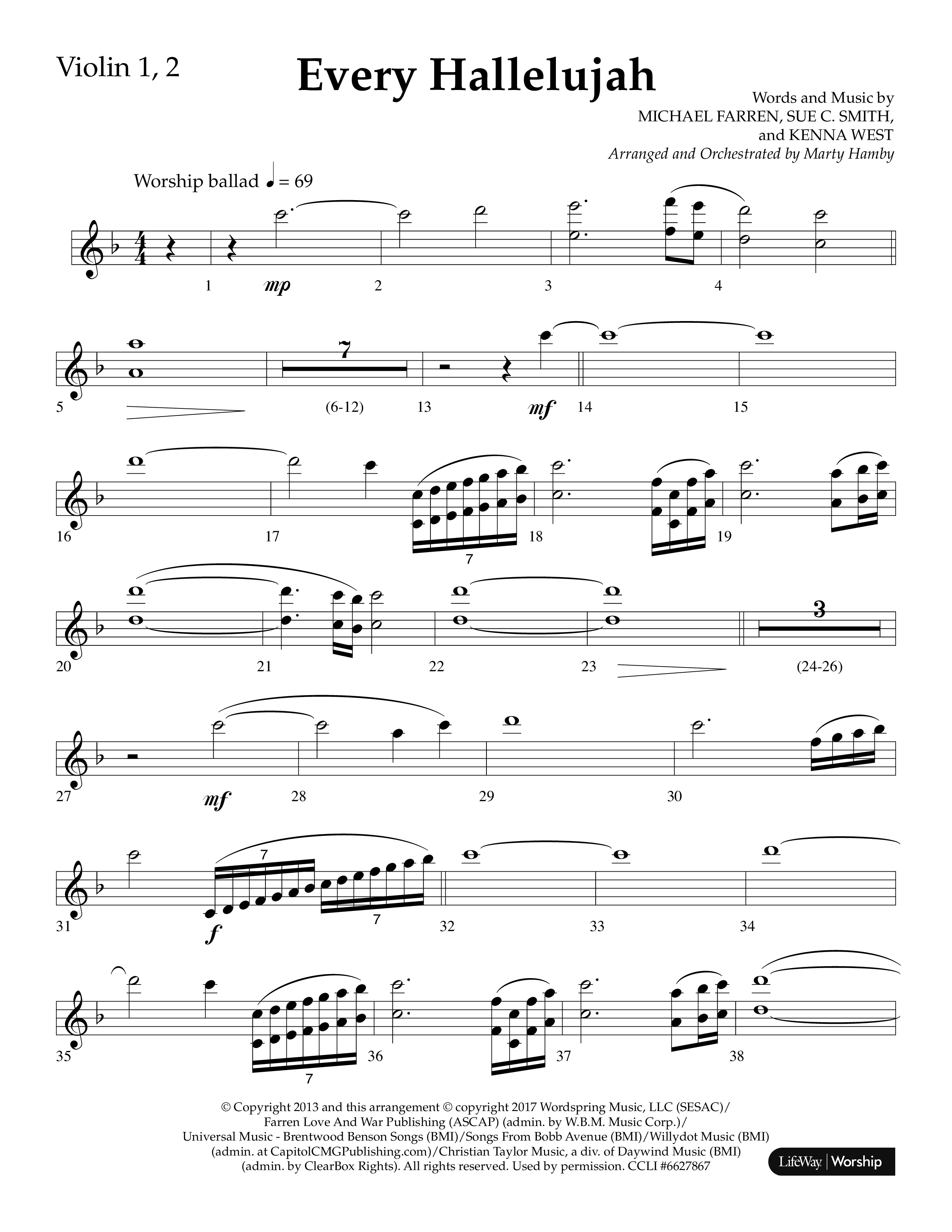 Every Hallelujah (Choral Anthem SATB) Violin 1/2 (Lifeway Choral / Arr. Marty Hamby)