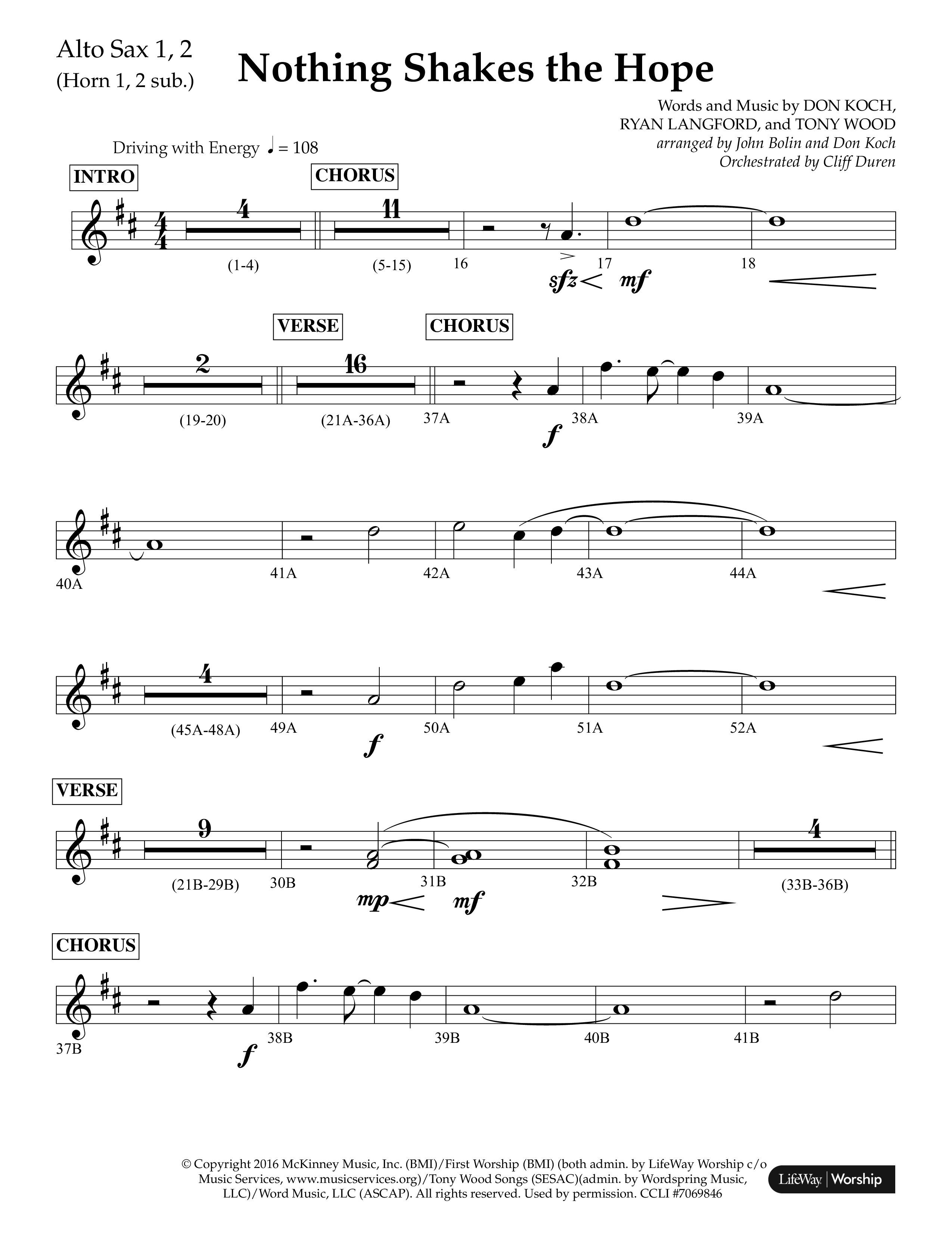 Nothing Shakes The Hope (Choral Anthem SATB) Alto Sax 1/2 (Lifeway Choral / Arr. John Bolin / Arr. Don Koch / Orch. Cliff Duren)