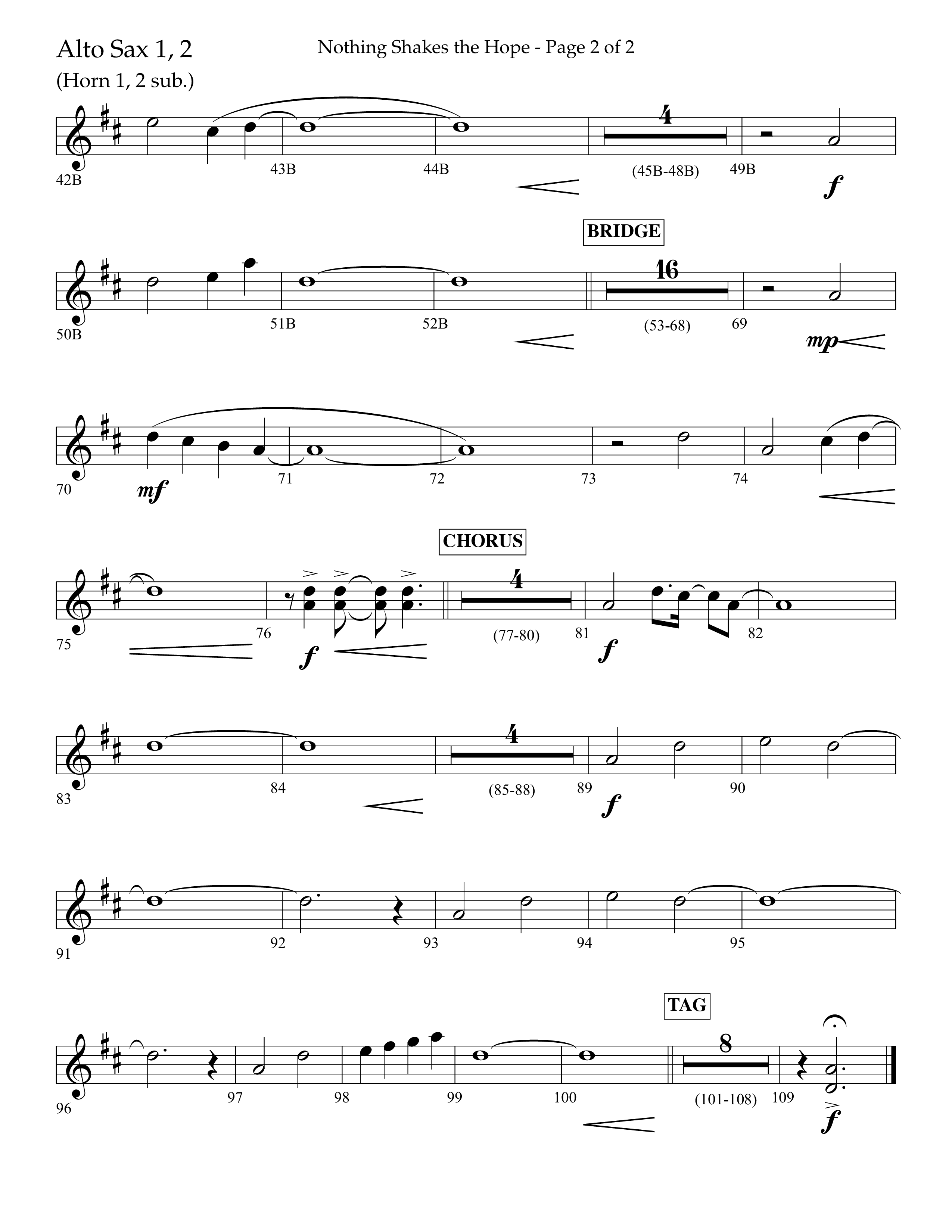 Nothing Shakes The Hope (Choral Anthem SATB) Alto Sax 1/2 (Lifeway Choral / Arr. John Bolin / Arr. Don Koch / Orch. Cliff Duren)