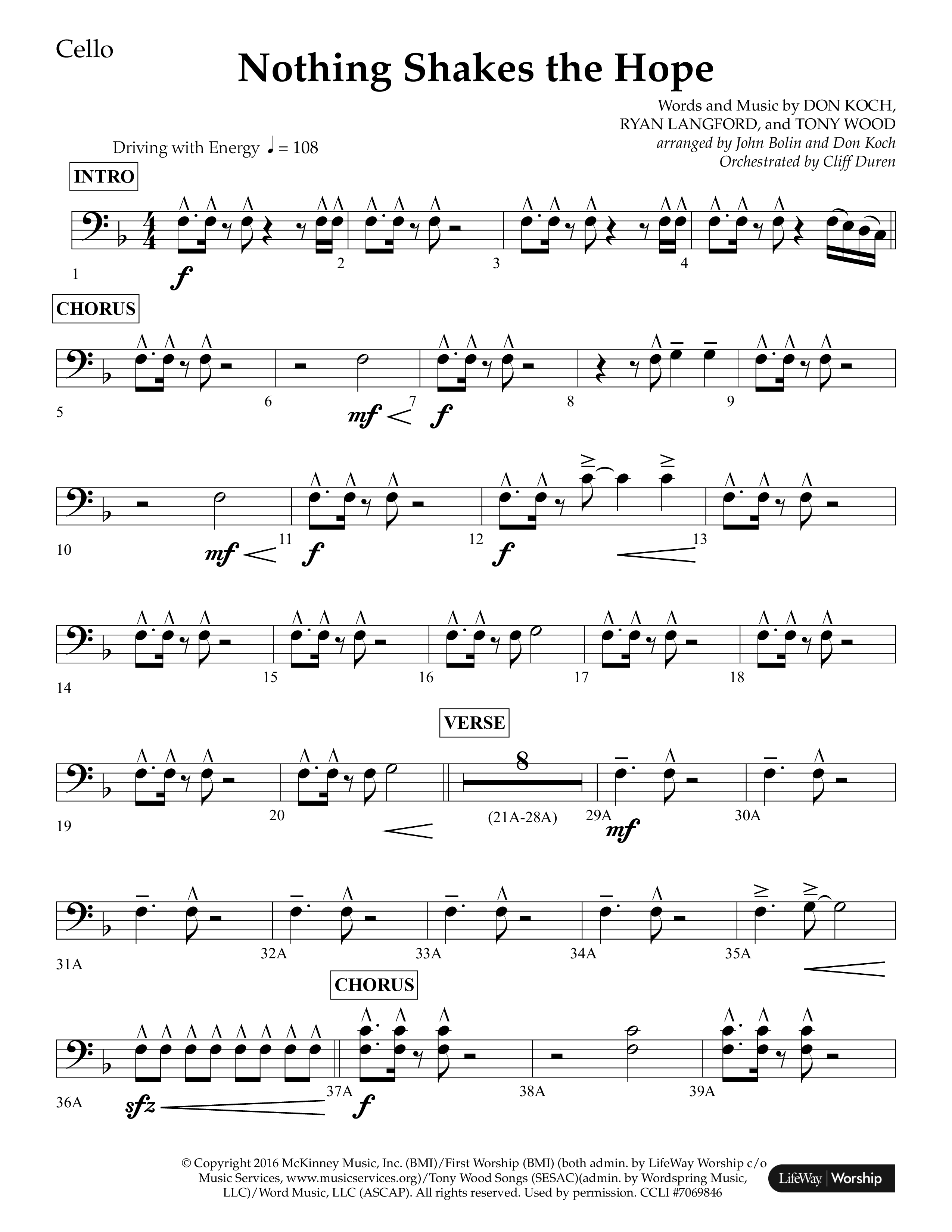 Nothing Shakes The Hope (Choral Anthem SATB) Cello (Lifeway Choral / Arr. John Bolin / Arr. Don Koch / Orch. Cliff Duren)