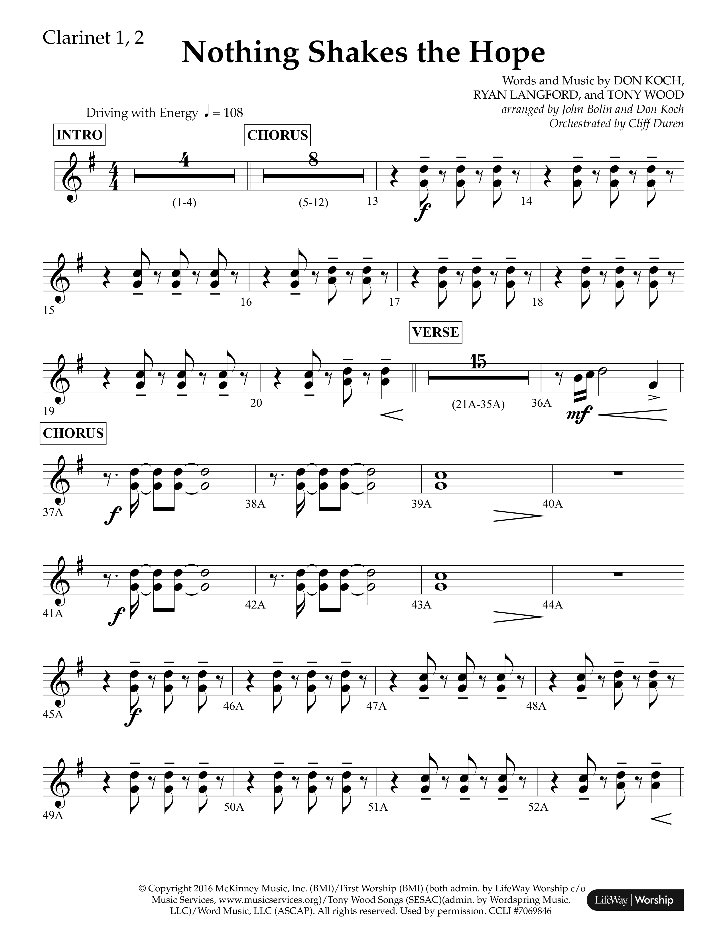 Nothing Shakes The Hope (Choral Anthem SATB) Clarinet 1/2 (Lifeway Choral / Arr. John Bolin / Arr. Don Koch / Orch. Cliff Duren)