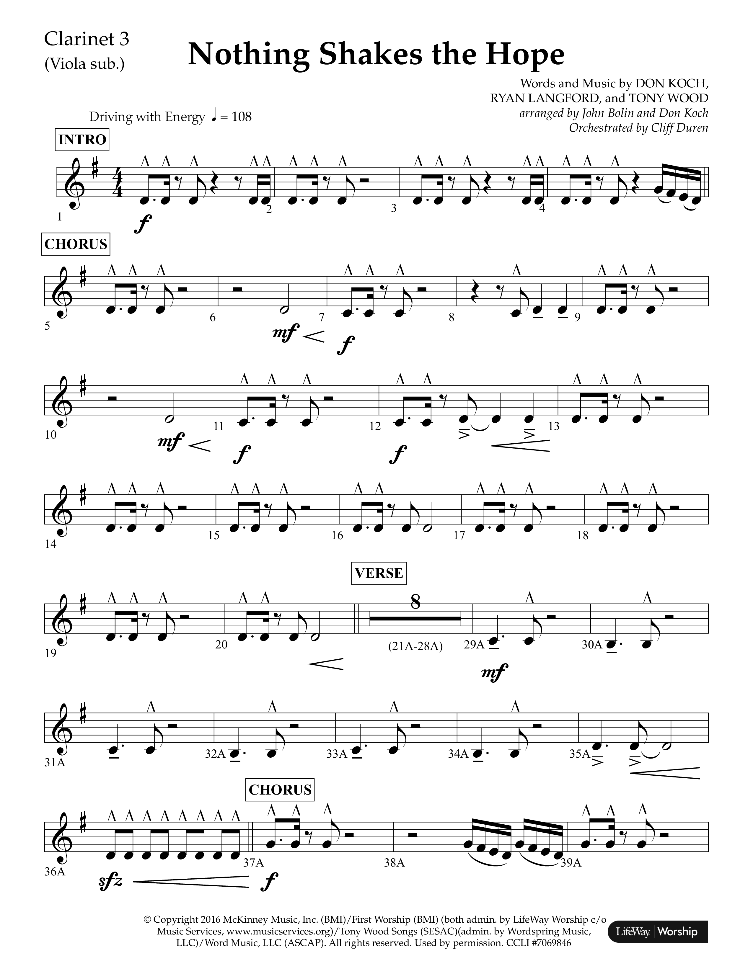Nothing Shakes The Hope (Choral Anthem SATB) Clarinet 3 (Lifeway Choral / Arr. John Bolin / Arr. Don Koch / Orch. Cliff Duren)