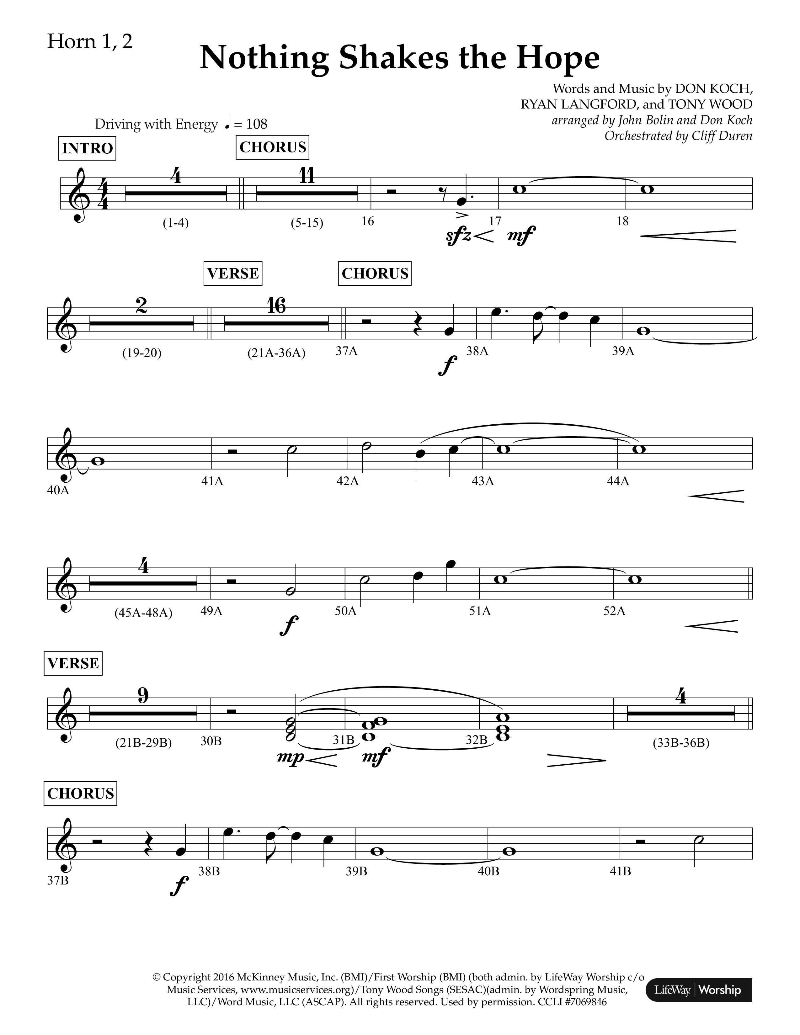 Nothing Shakes The Hope (Choral Anthem SATB) French Horn 1/2 (Lifeway Choral / Arr. John Bolin / Arr. Don Koch / Orch. Cliff Duren)