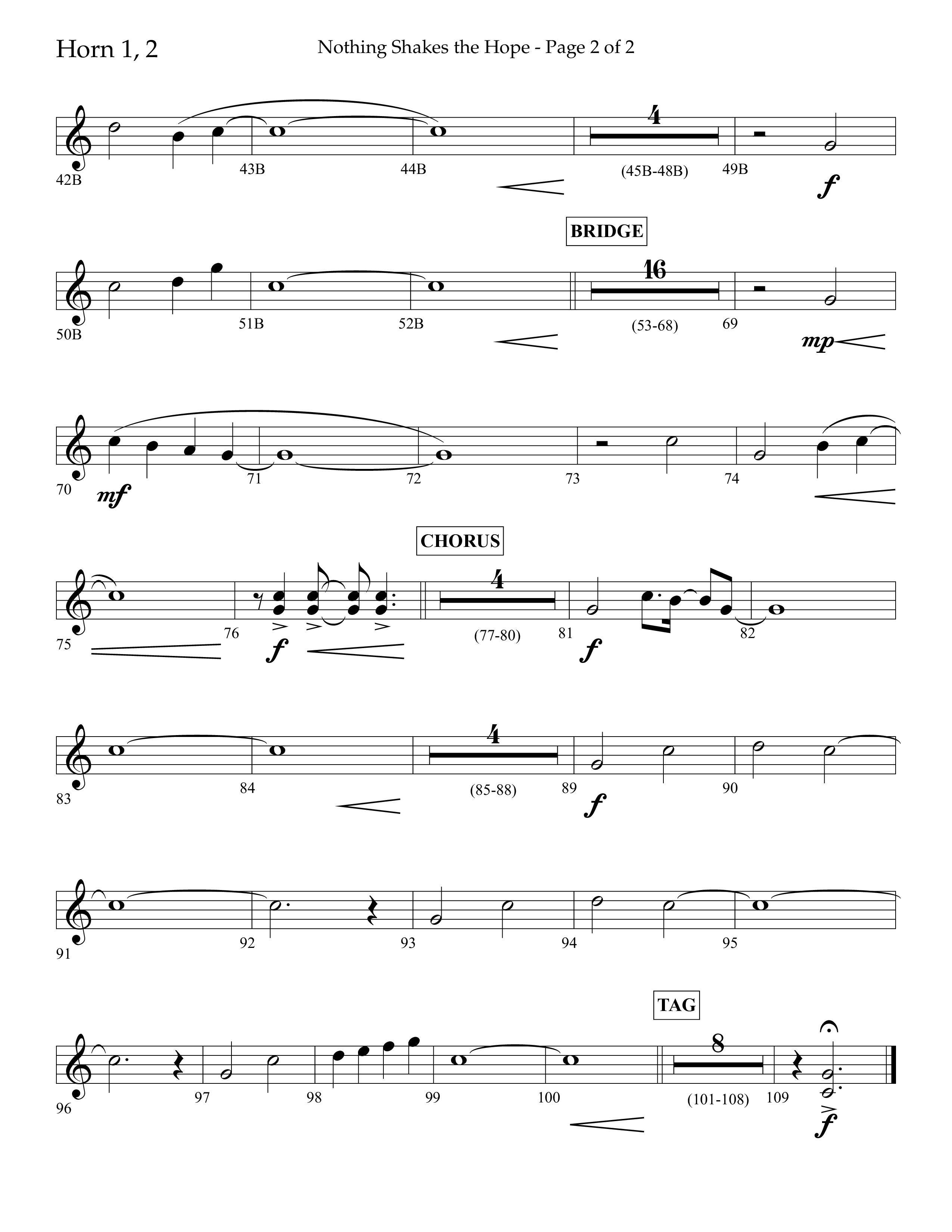 Nothing Shakes The Hope (Choral Anthem SATB) French Horn 1/2 (Lifeway Choral / Arr. John Bolin / Arr. Don Koch / Orch. Cliff Duren)
