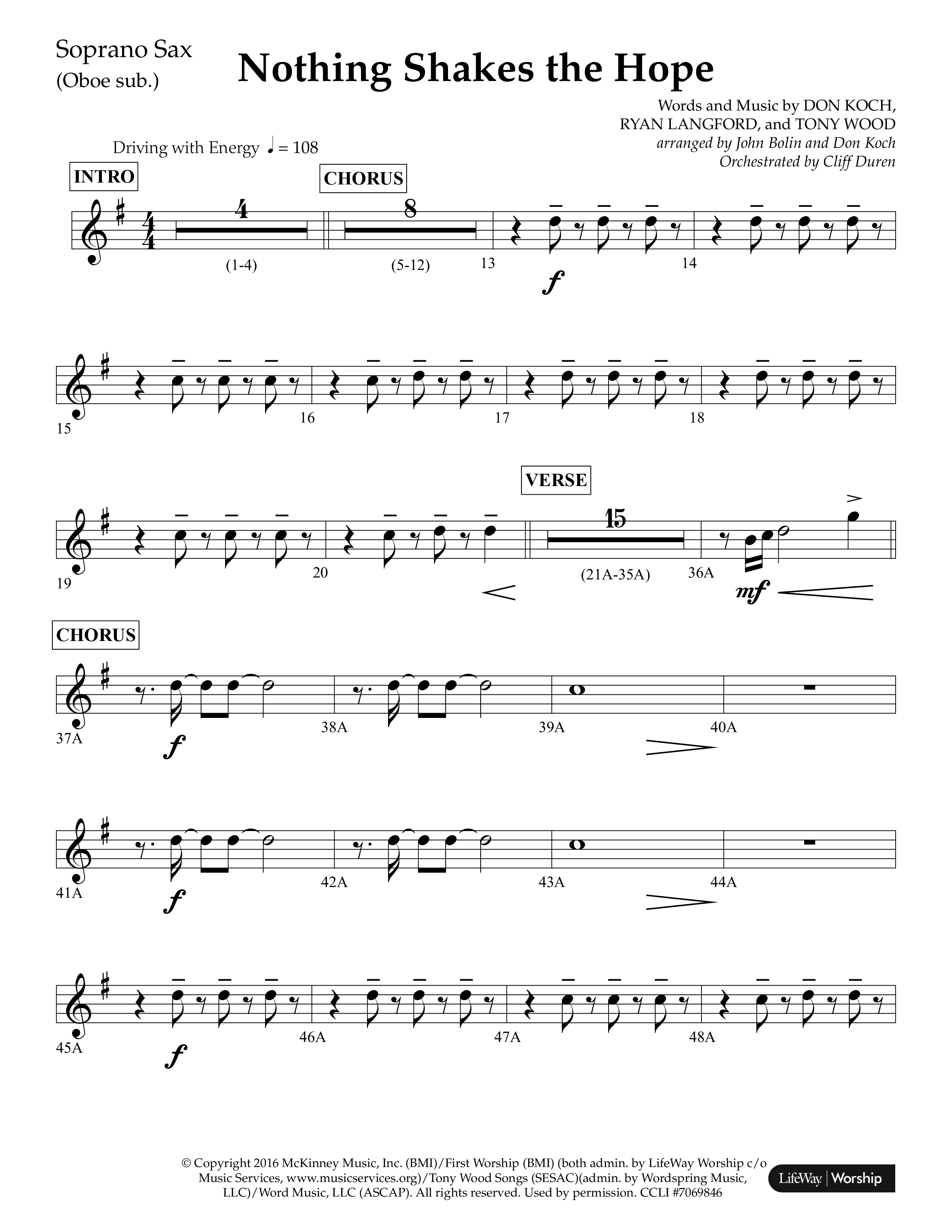 Nothing Shakes The Hope (Choral Anthem SATB) Soprano Sax (Lifeway Choral / Arr. John Bolin / Arr. Don Koch / Orch. Cliff Duren)