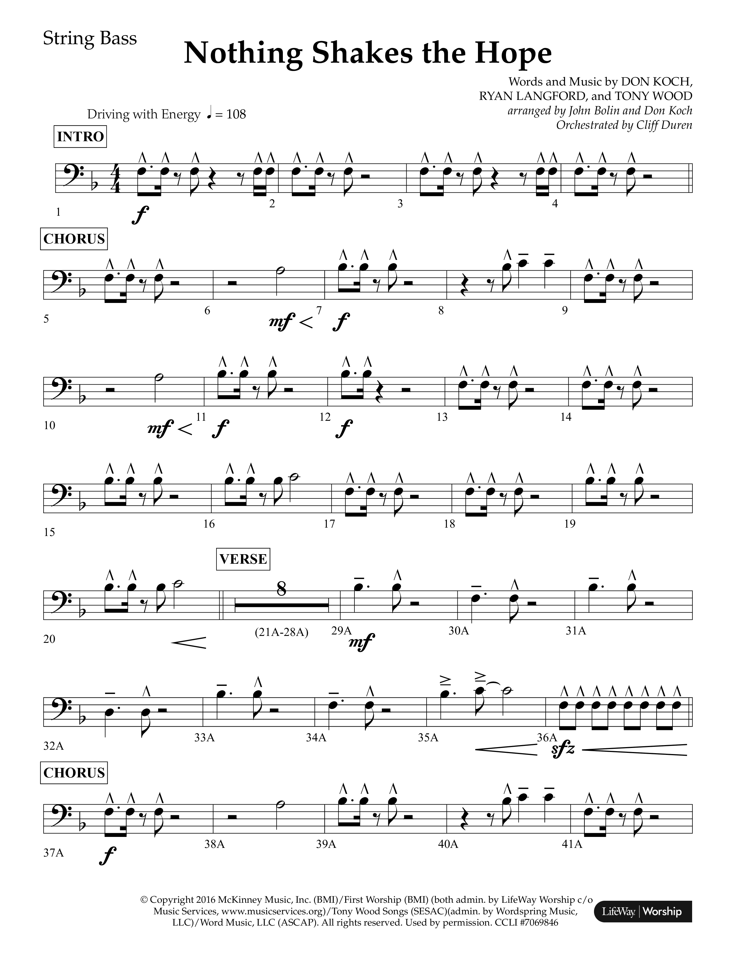 Nothing Shakes The Hope (Choral Anthem SATB) String Bass (Lifeway Choral / Arr. John Bolin / Arr. Don Koch / Orch. Cliff Duren)