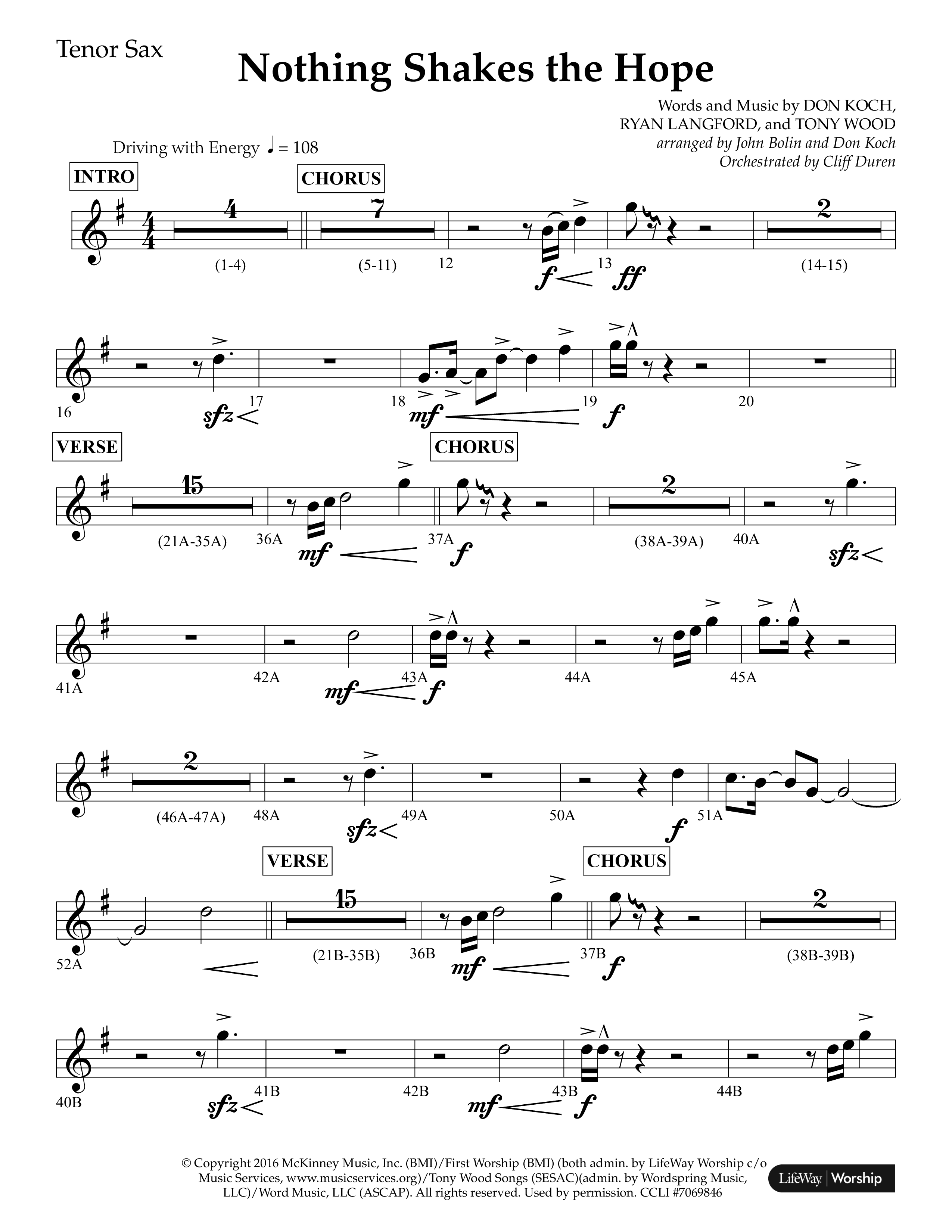 Nothing Shakes The Hope (Choral Anthem SATB) Tenor Sax 1 (Lifeway Choral / Arr. John Bolin / Arr. Don Koch / Orch. Cliff Duren)