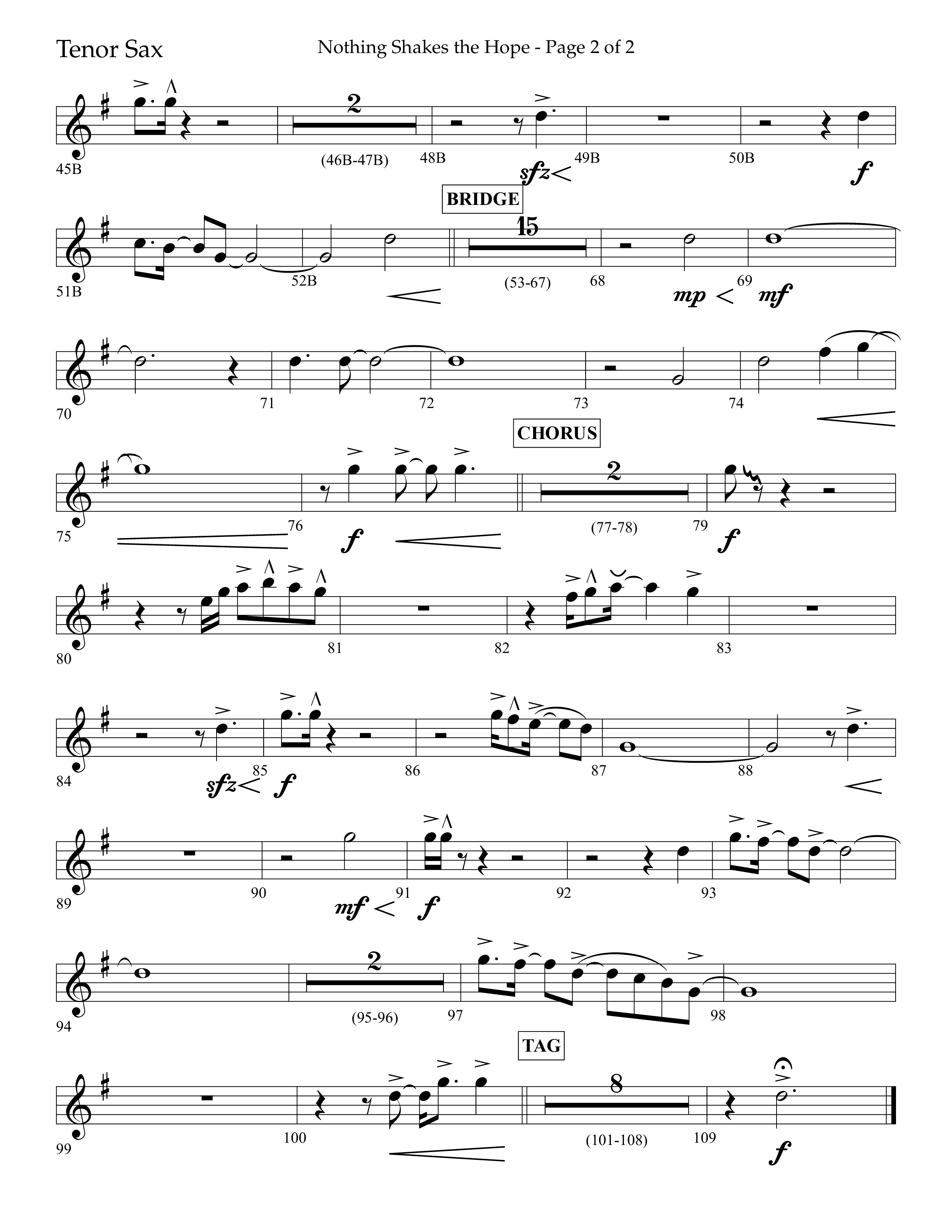 Nothing Shakes The Hope (Choral Anthem SATB) Tenor Sax 1 (Lifeway Choral / Arr. John Bolin / Arr. Don Koch / Orch. Cliff Duren)
