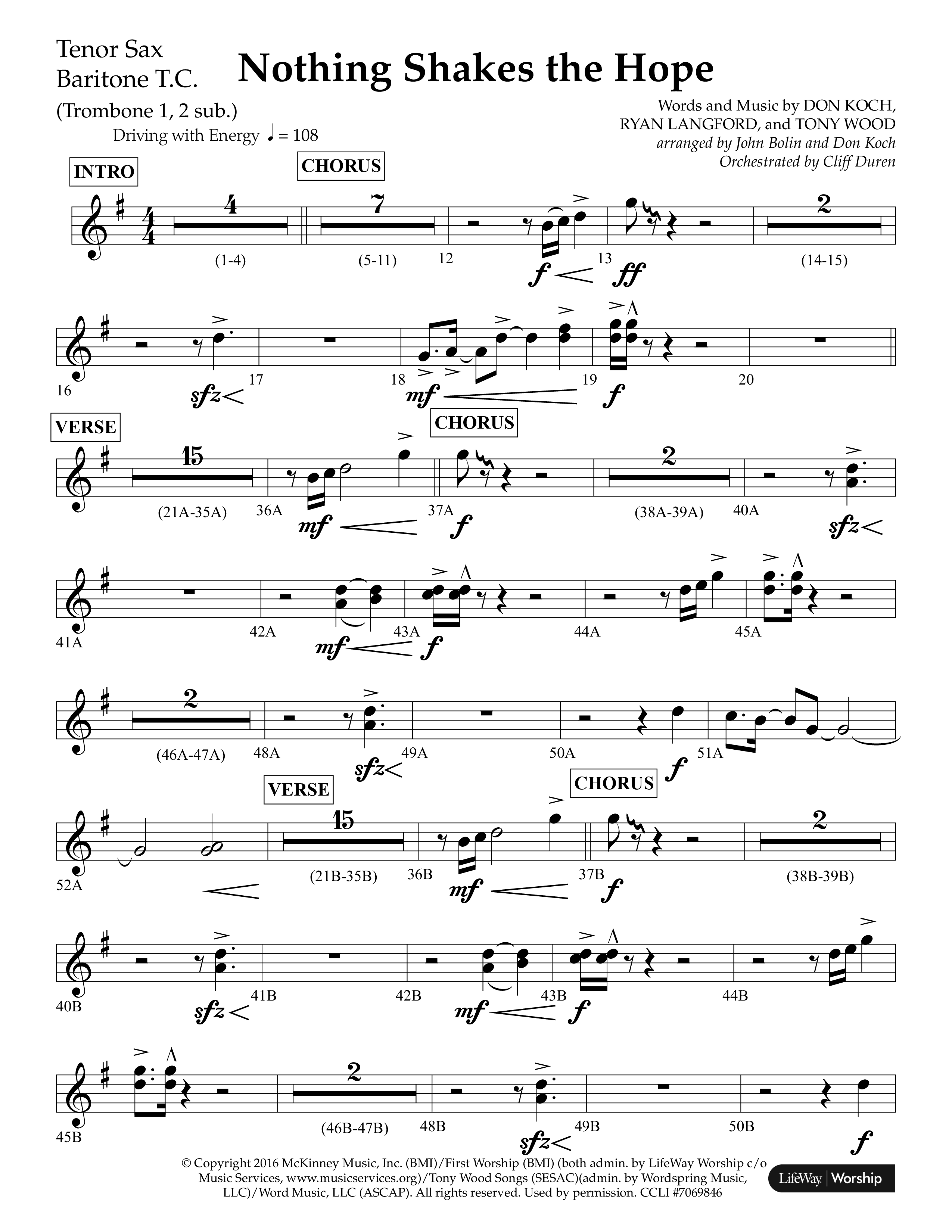 Nothing Shakes The Hope (Choral Anthem SATB) Tenor Sax/Baritone T.C. (Lifeway Choral / Arr. John Bolin / Arr. Don Koch / Orch. Cliff Duren)